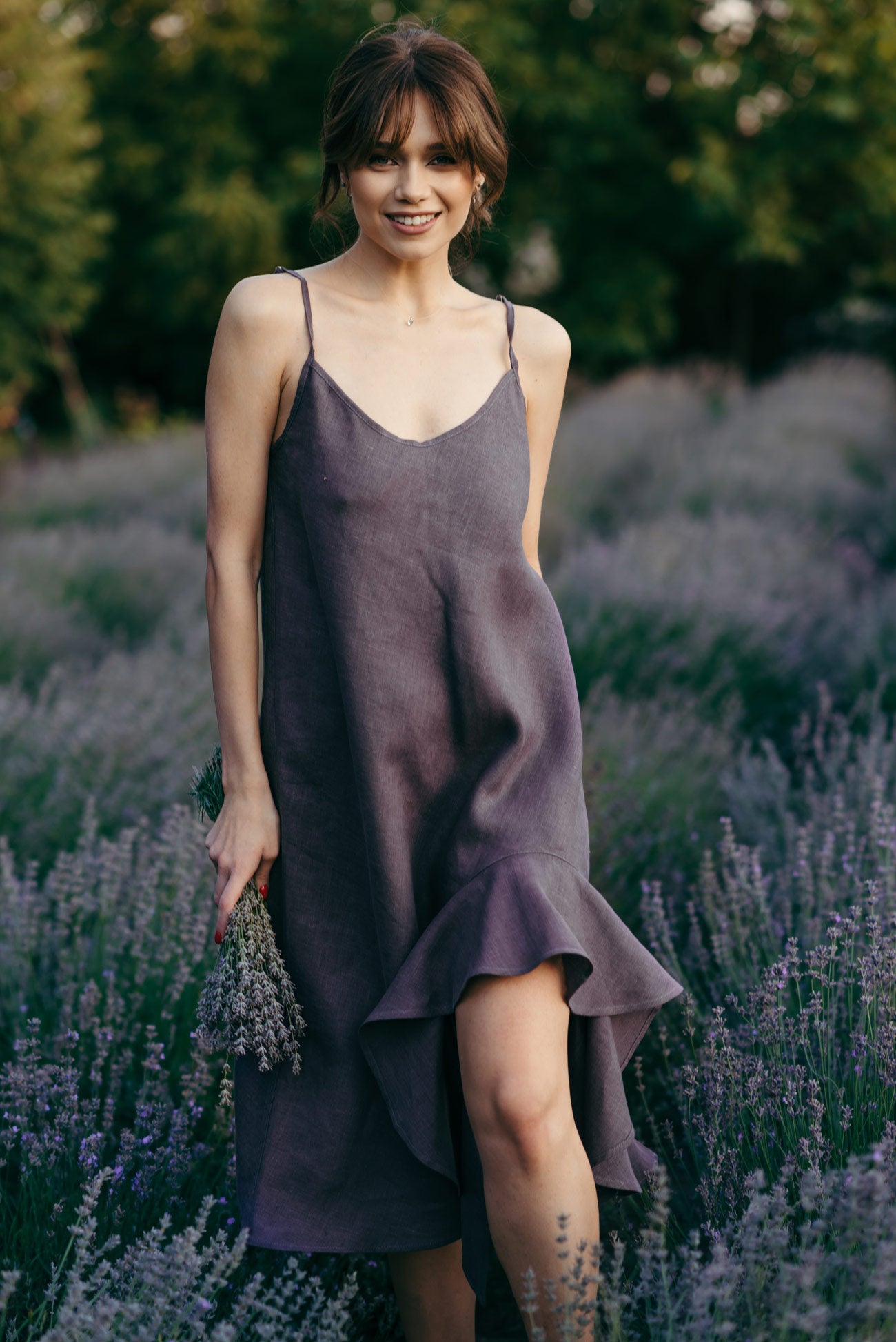 Asymmetric Linen Slip Dress