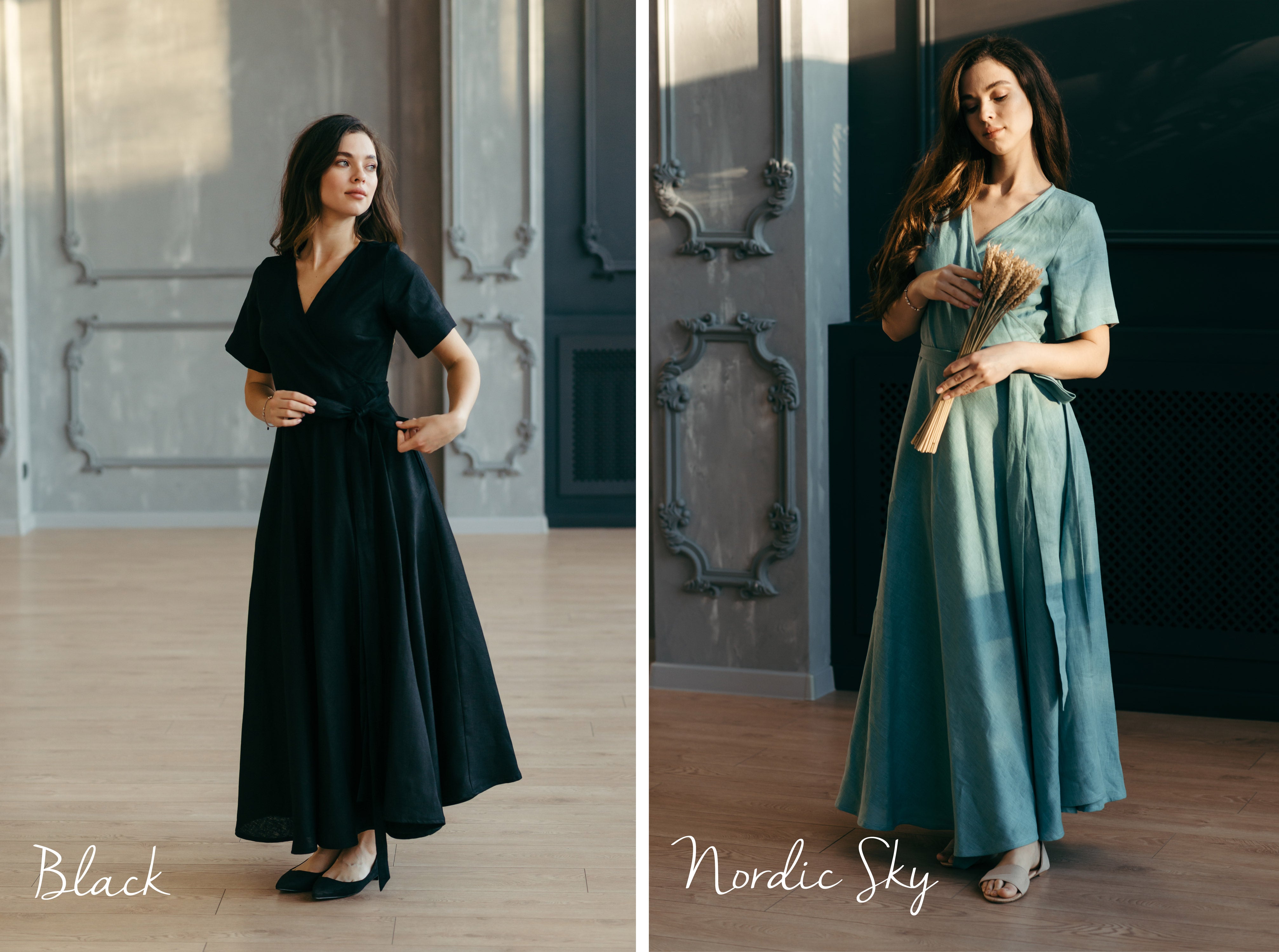 Midi Linen Wrap Dress | Plum