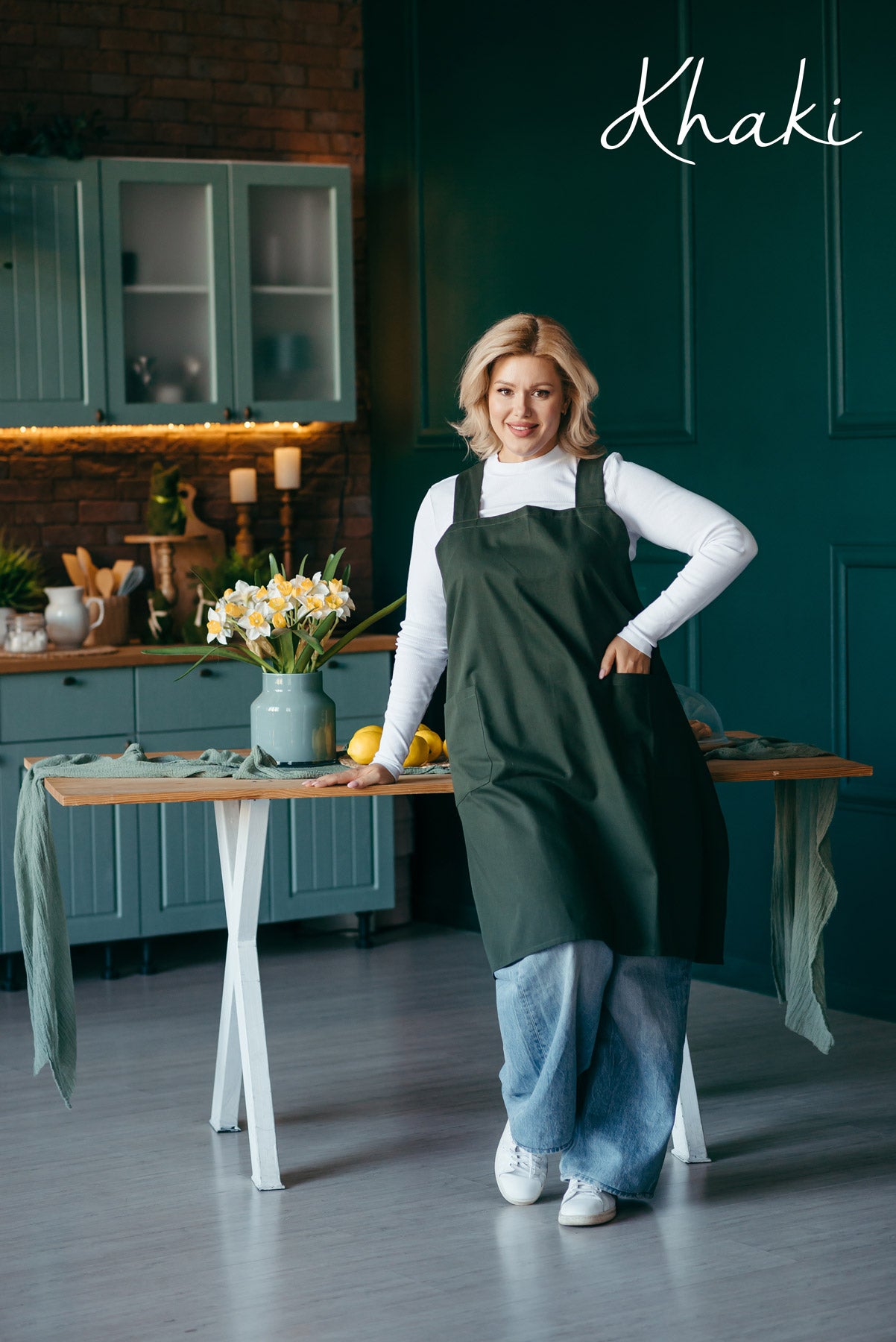 Cotton Pinafore Apron for Artist | Teal