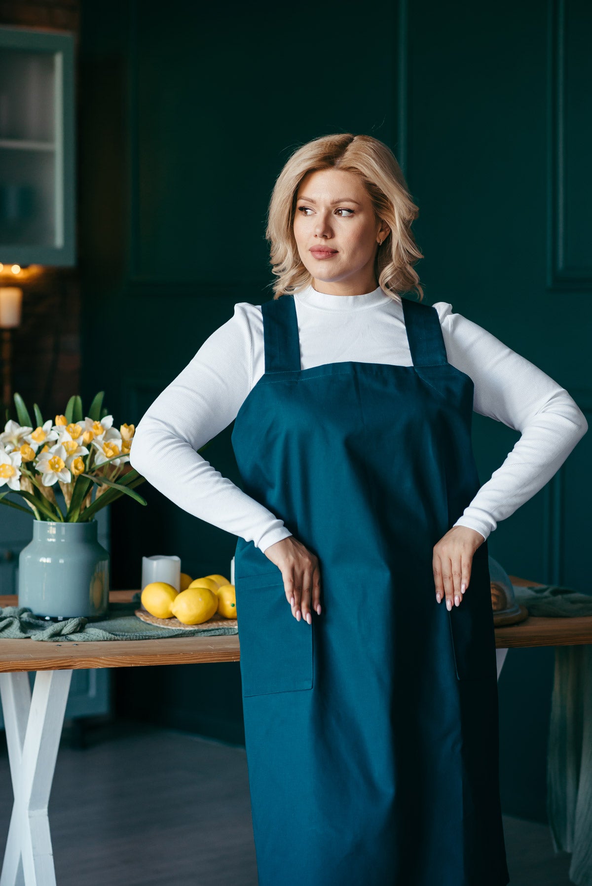 Cotton Pinafore Apron for Artist | Teal