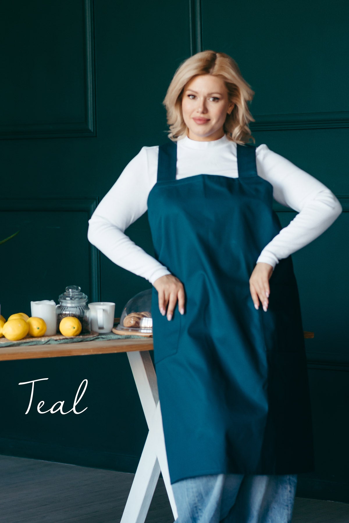 Cross-back Cotton Pinafore Apron | Navy