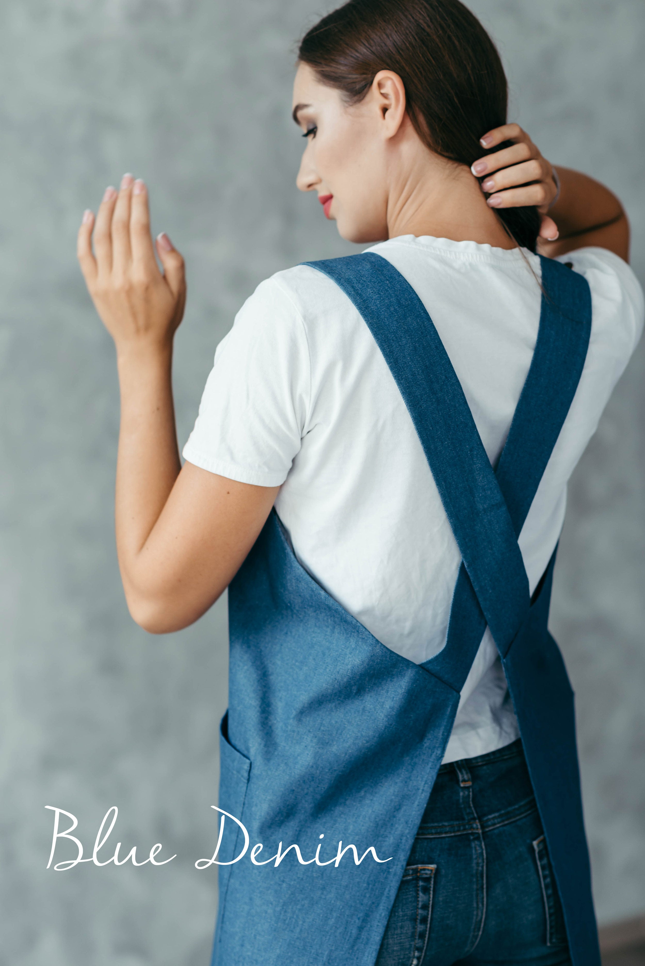 Cross-back Cotton Pinafore Apron | Navy