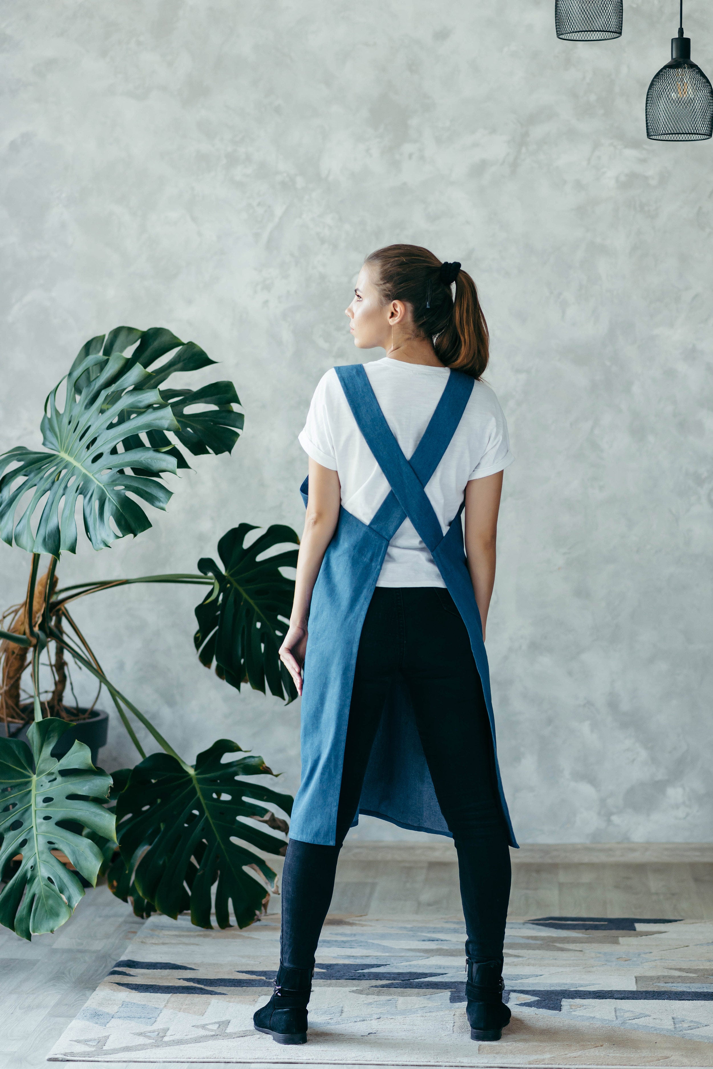 Heavy Duty Cotton Pinafore Apron | Red Denim