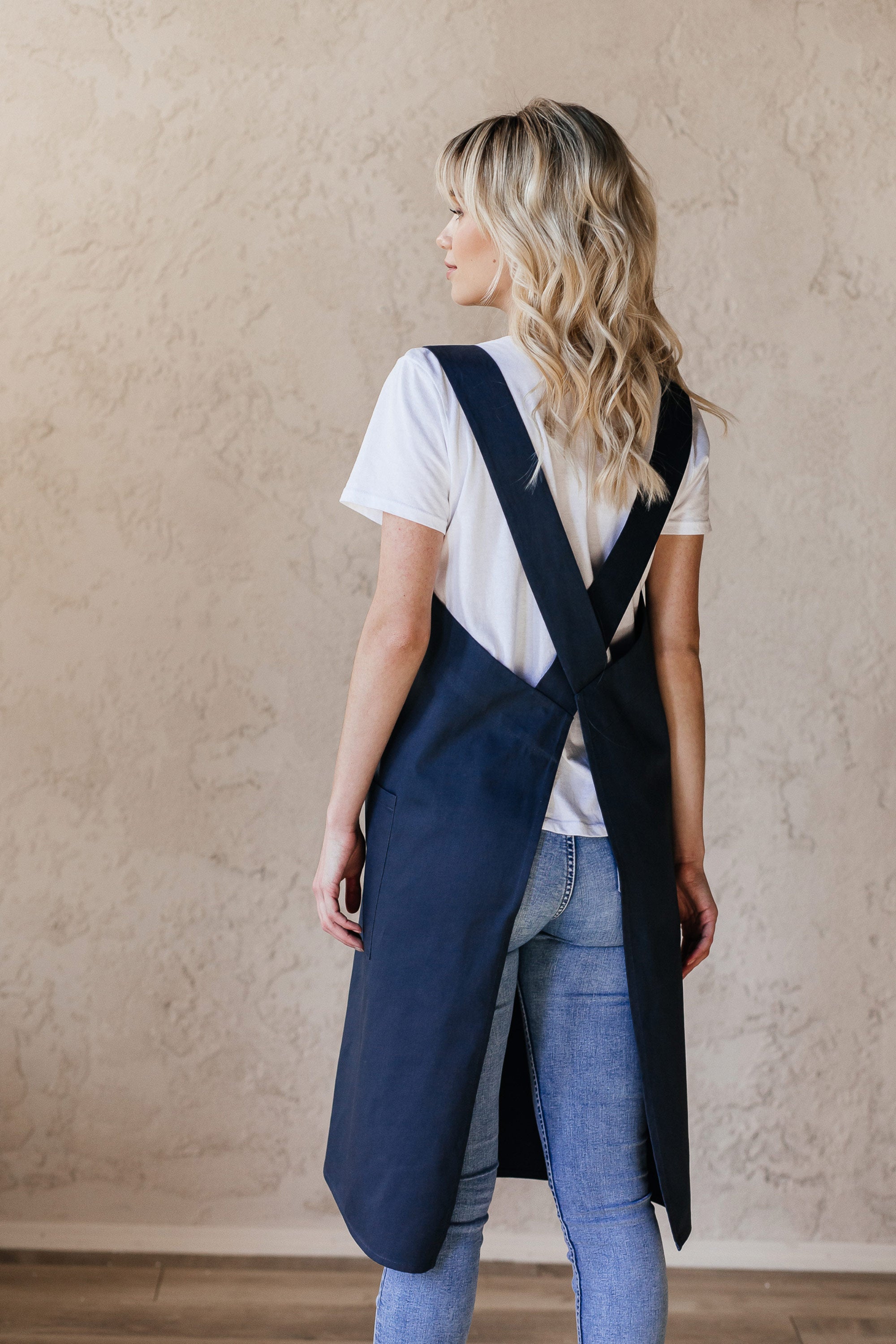Cross-back Cotton Pinafore Apron | Navy
