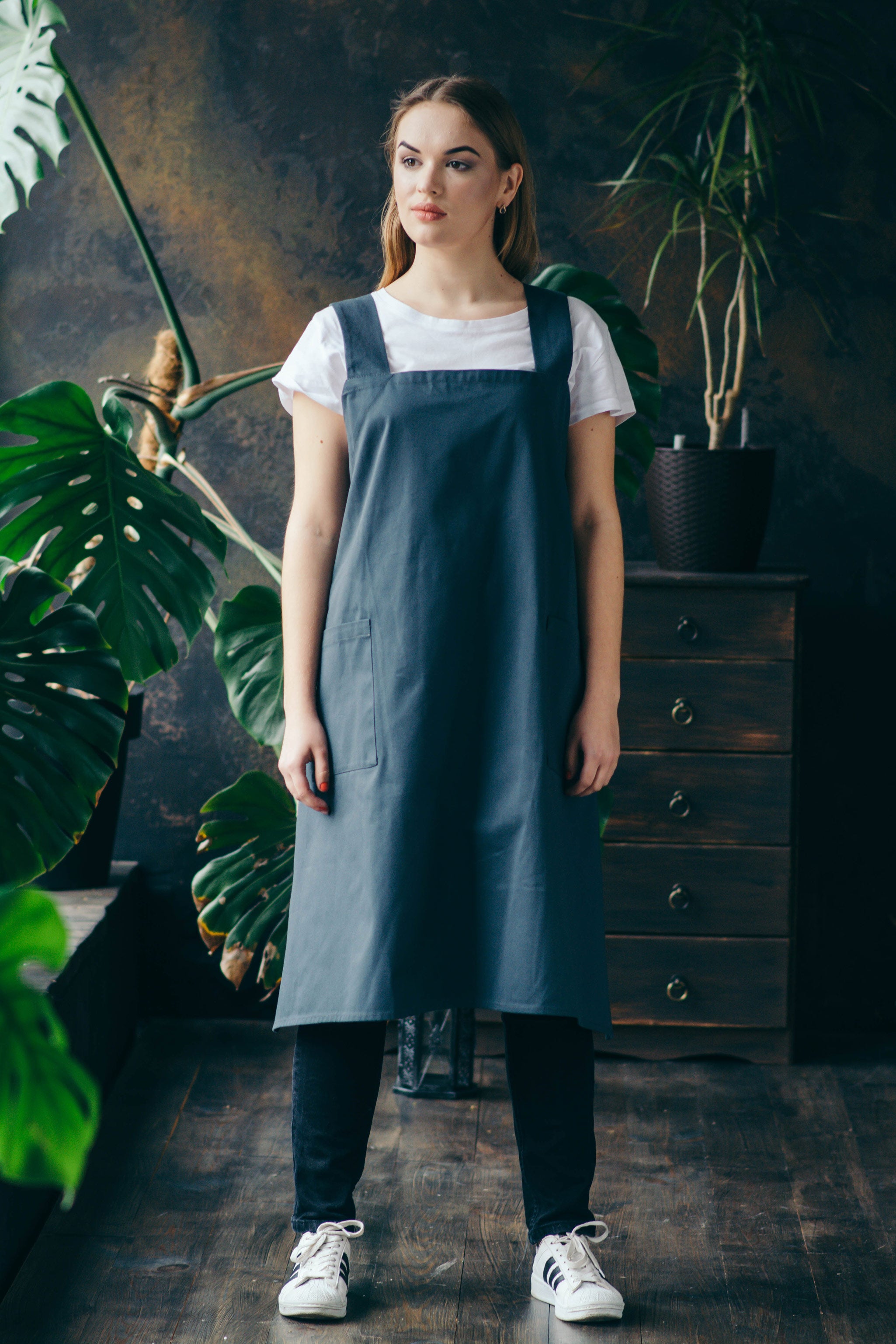 Cotton Pinafore Apron for Artist | Teal