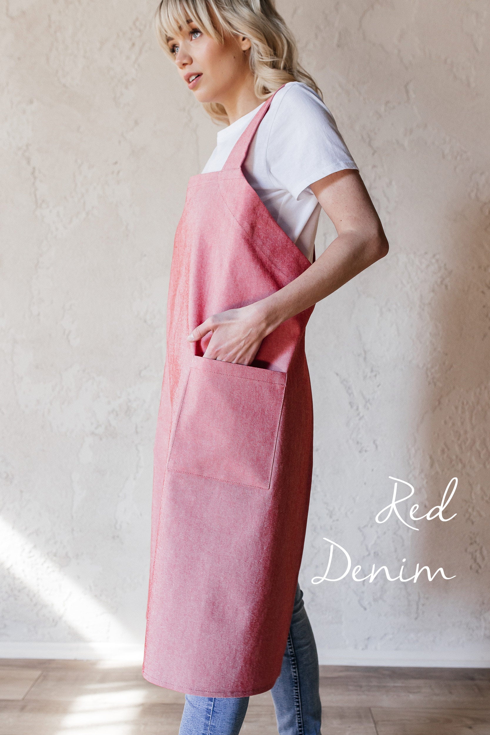 Heavy Duty Cotton Pinafore Apron | Red Denim