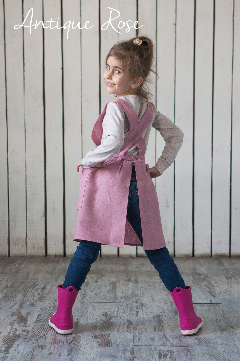 Girls’ Cross-Back Linen Apron