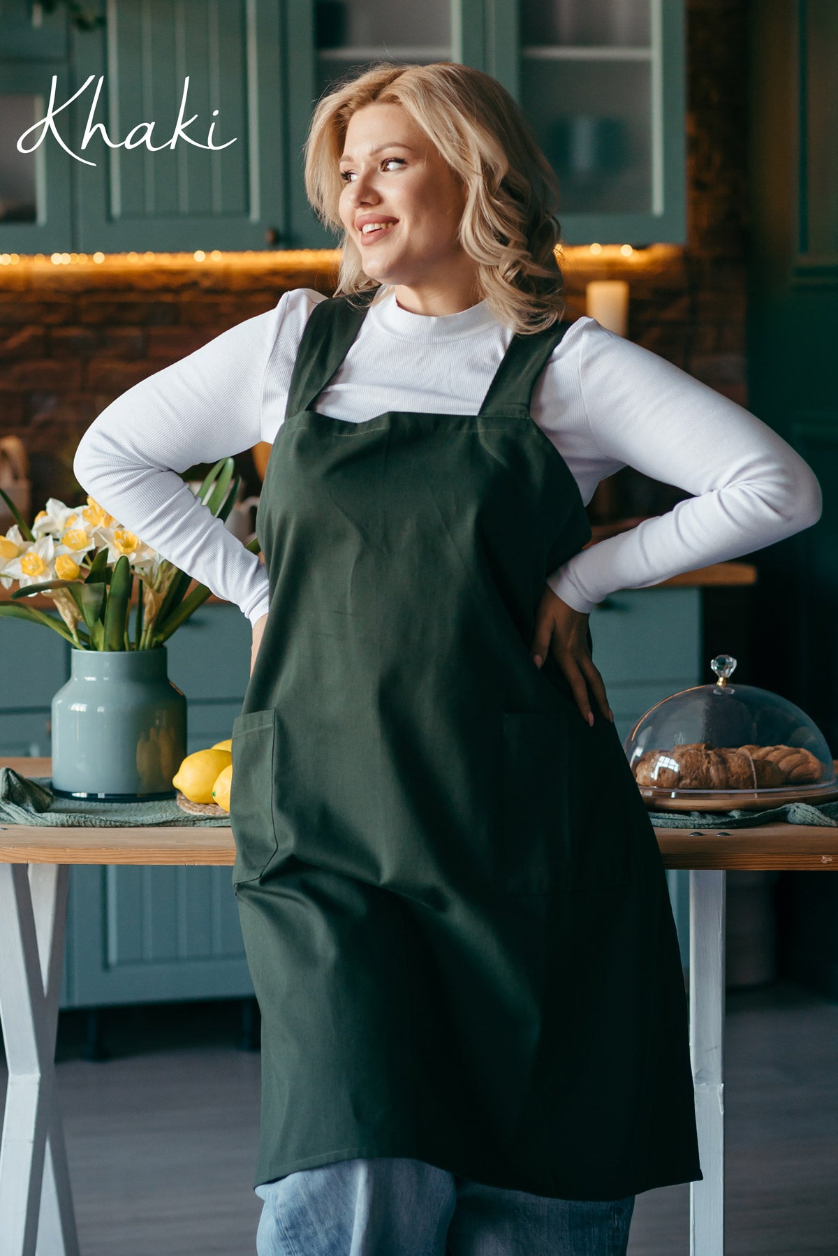 Crossover Cotton Pinafore Apron | Khaki