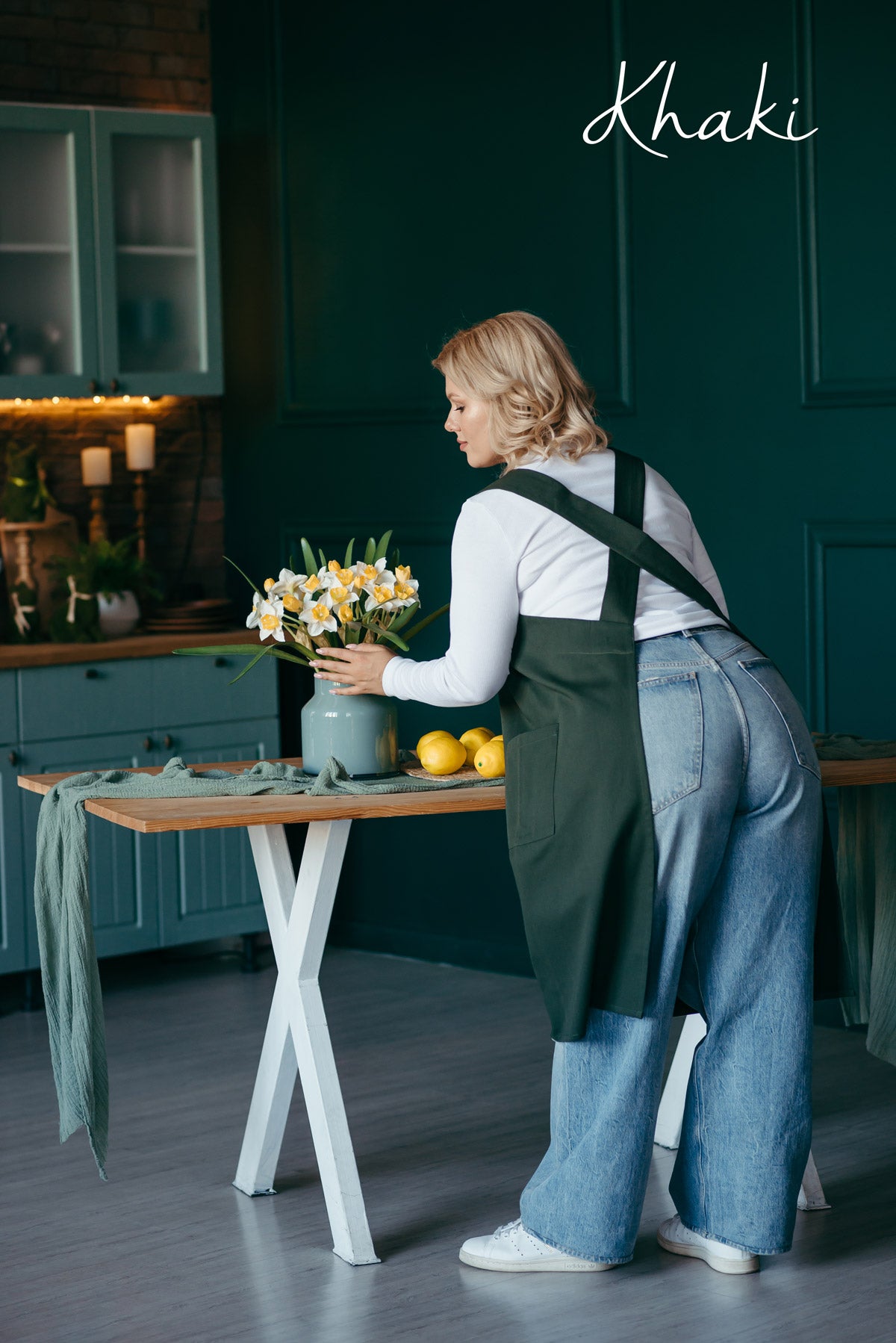 Cotton Pinafore Apron for Artist | Teal