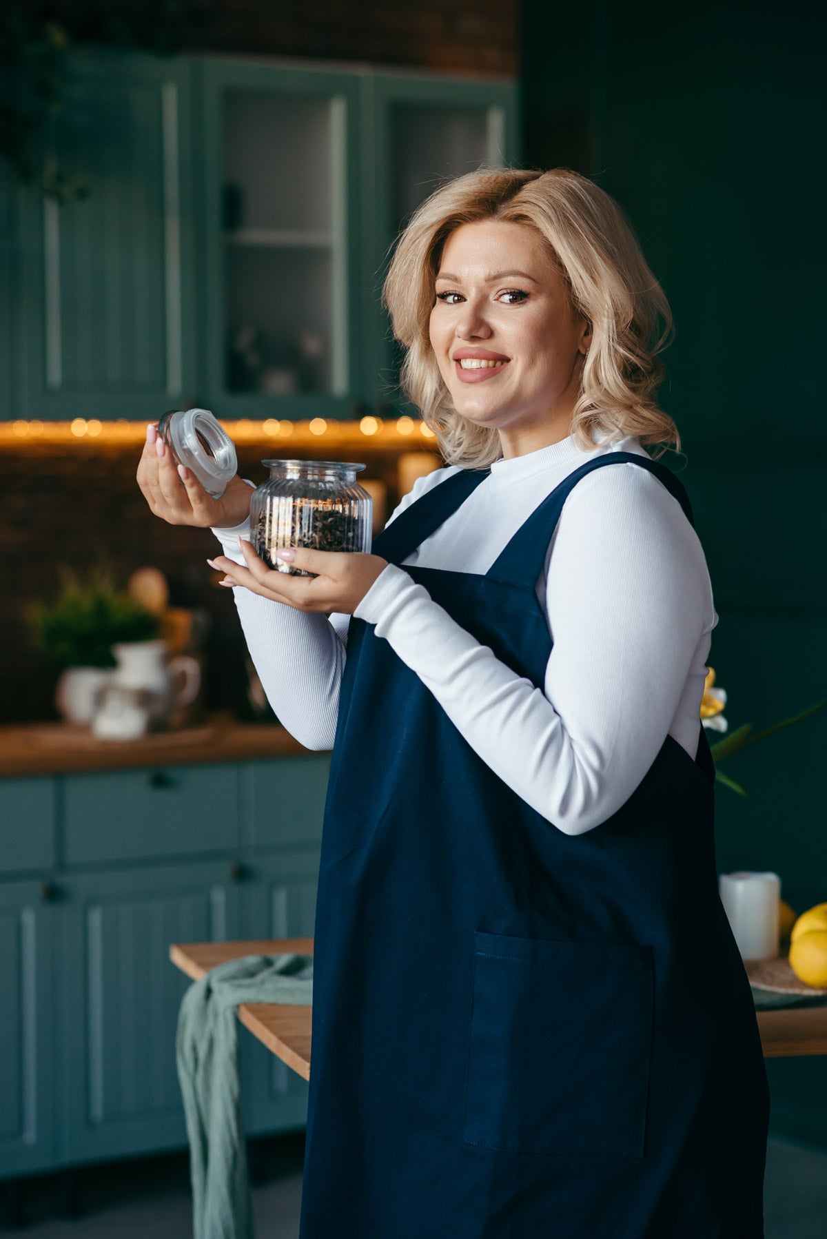 Cross-back Cotton Pinafore Apron | Navy