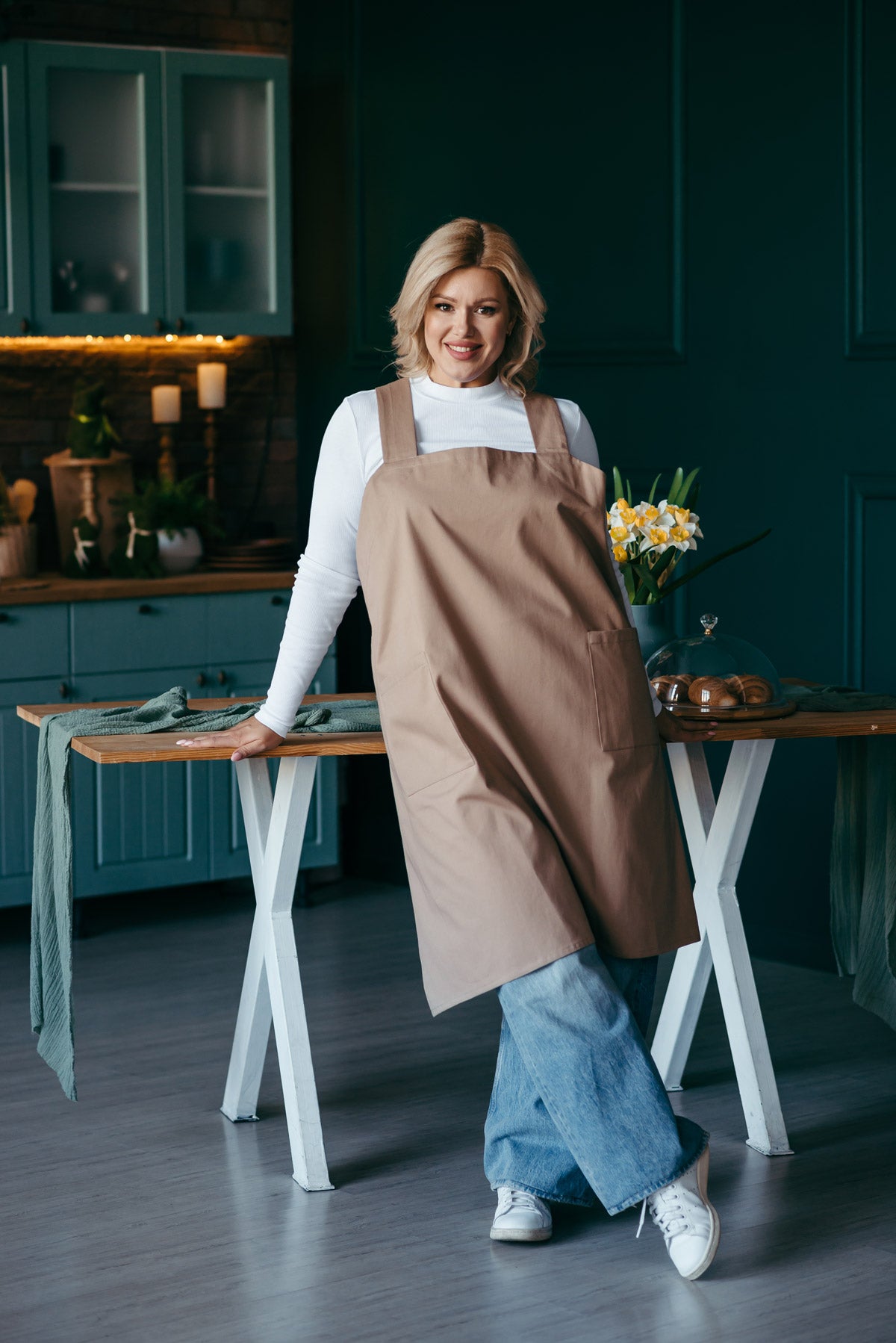 Crossover Cotton Pinafore Apron | Khaki