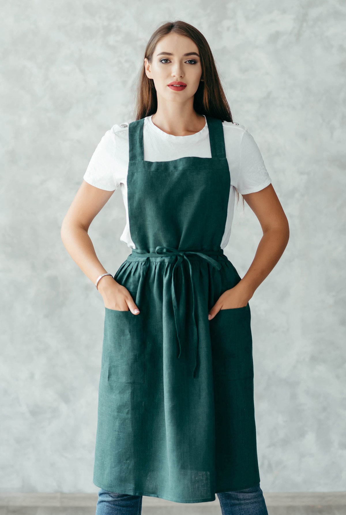 Cross-Back Linen Apron for Women