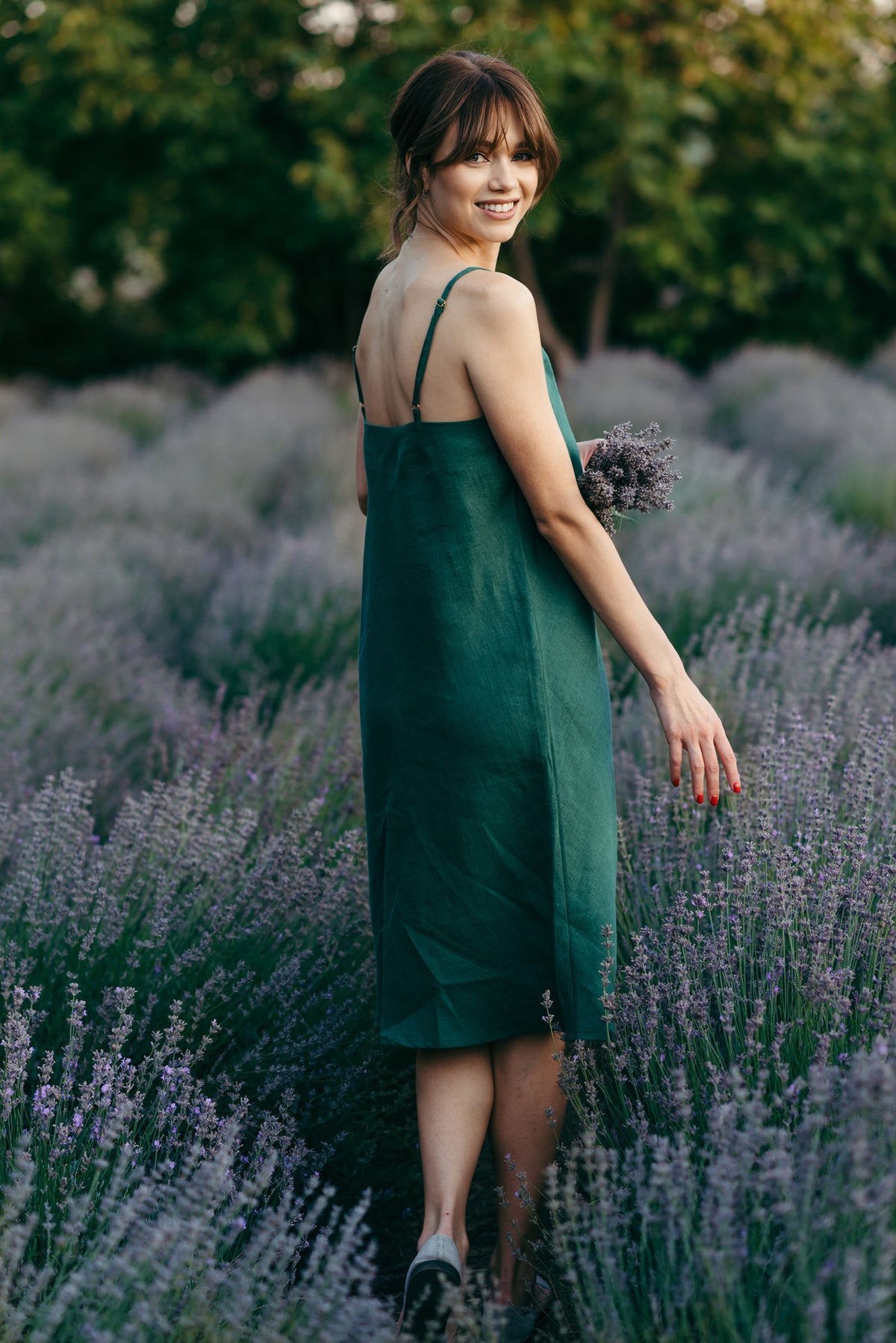 Green Linen Slip Dress
