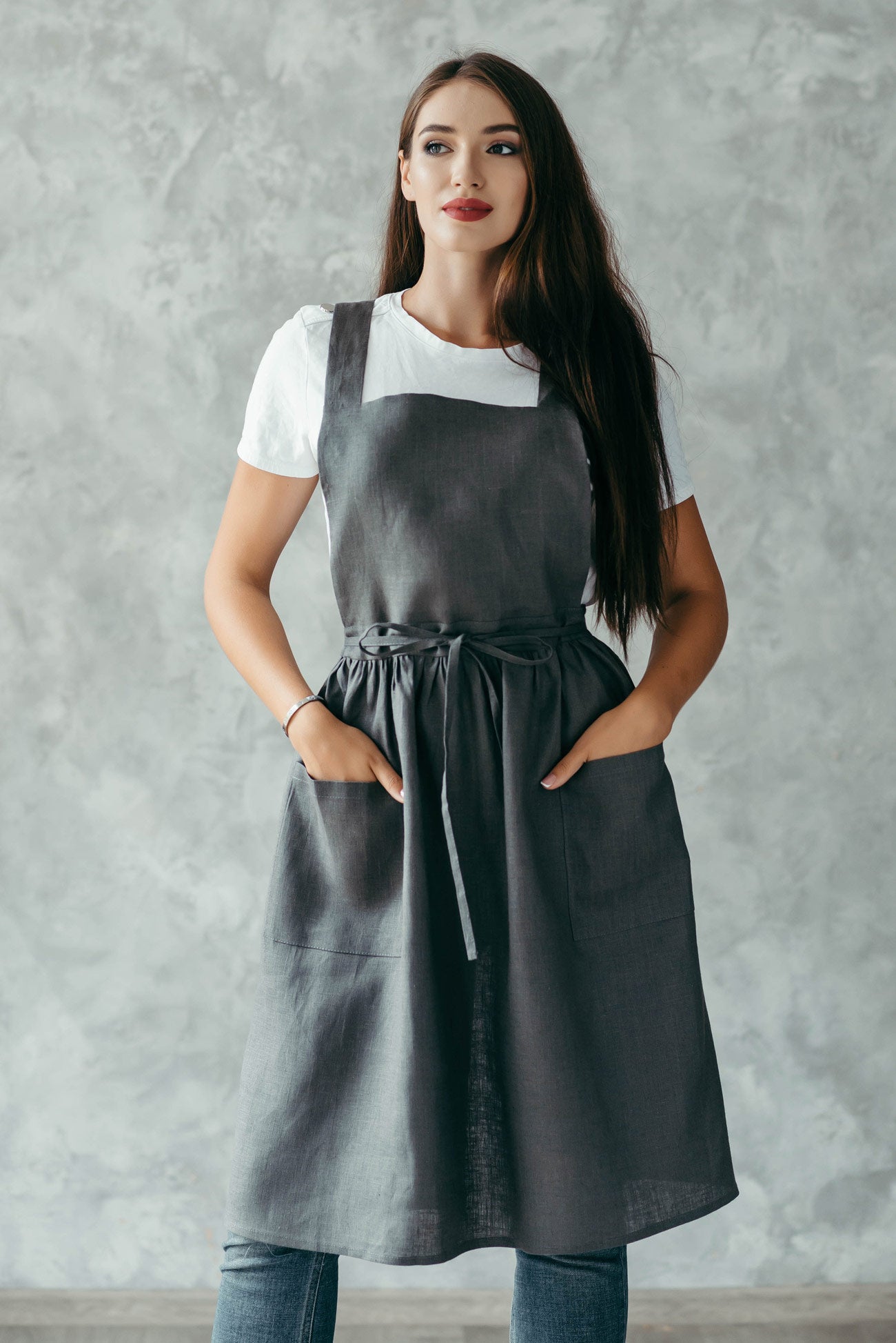 Cross-Back Linen Apron for Women