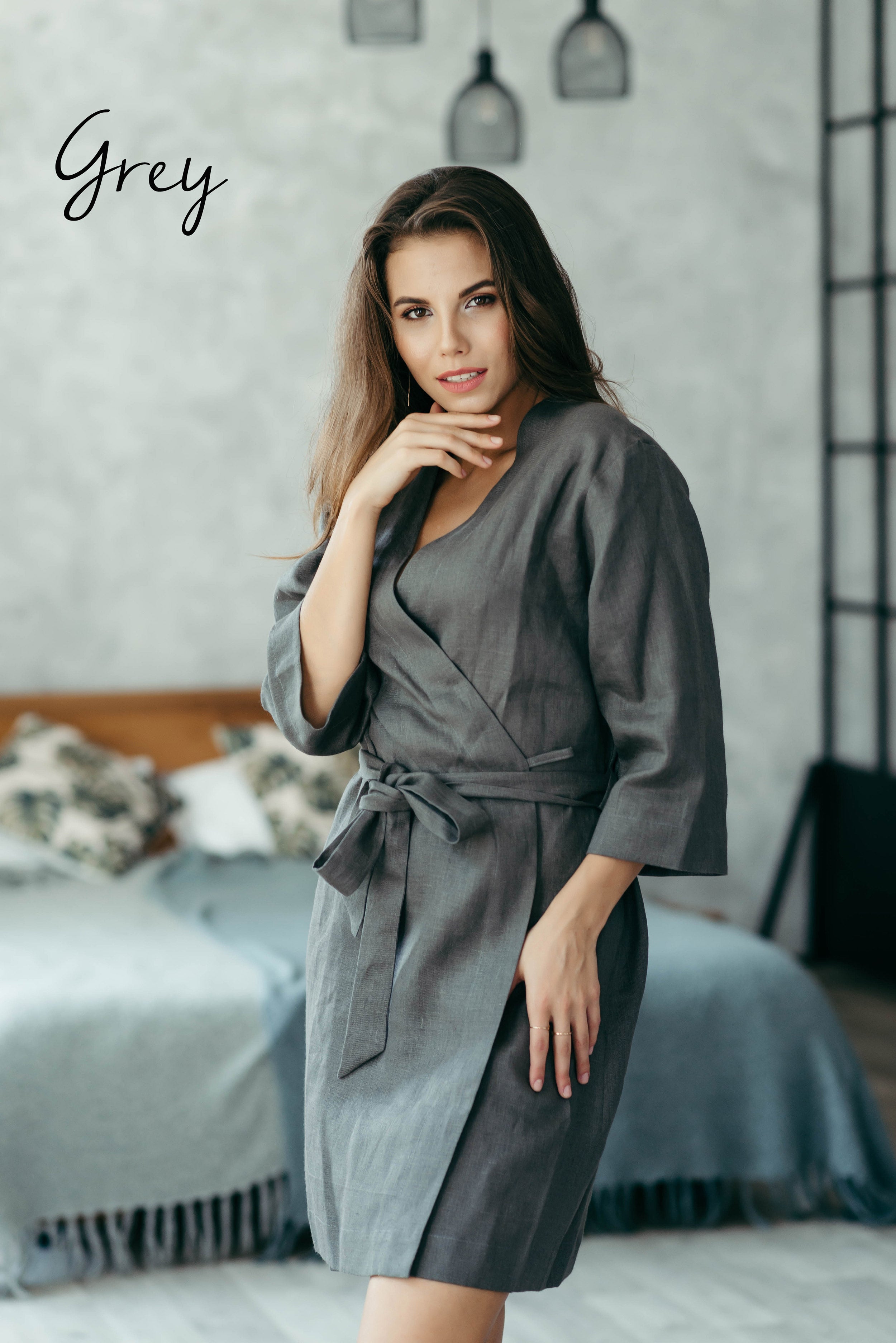 Short Kimono Robe | Natural Linen Colour