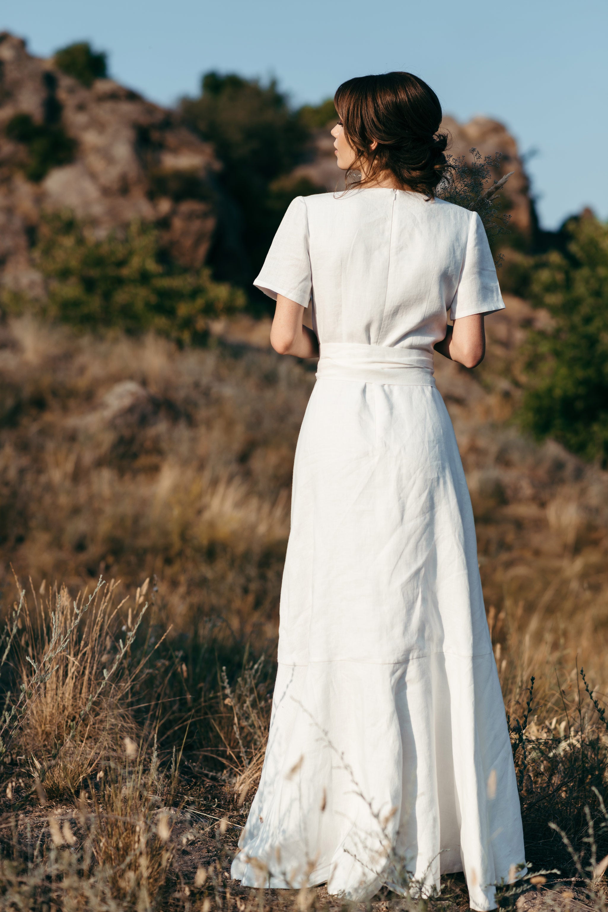 Boho Linen Wrap Wedding Dress | High-Low Skirt