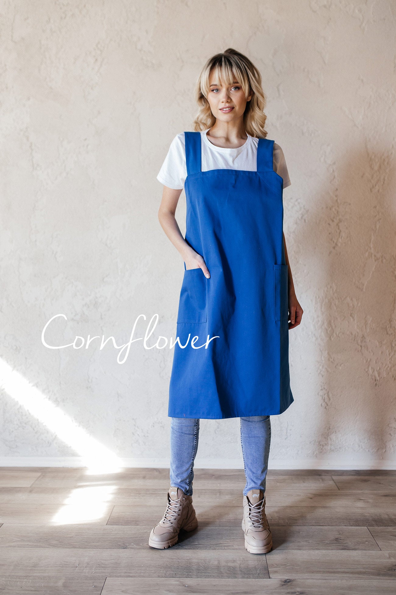 Durable Cotton Canvas Pinafore Apron | Cornflower