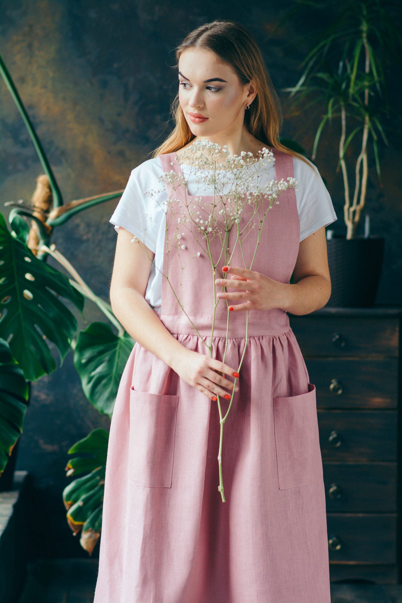 Cross-Back Linen Apron for Women