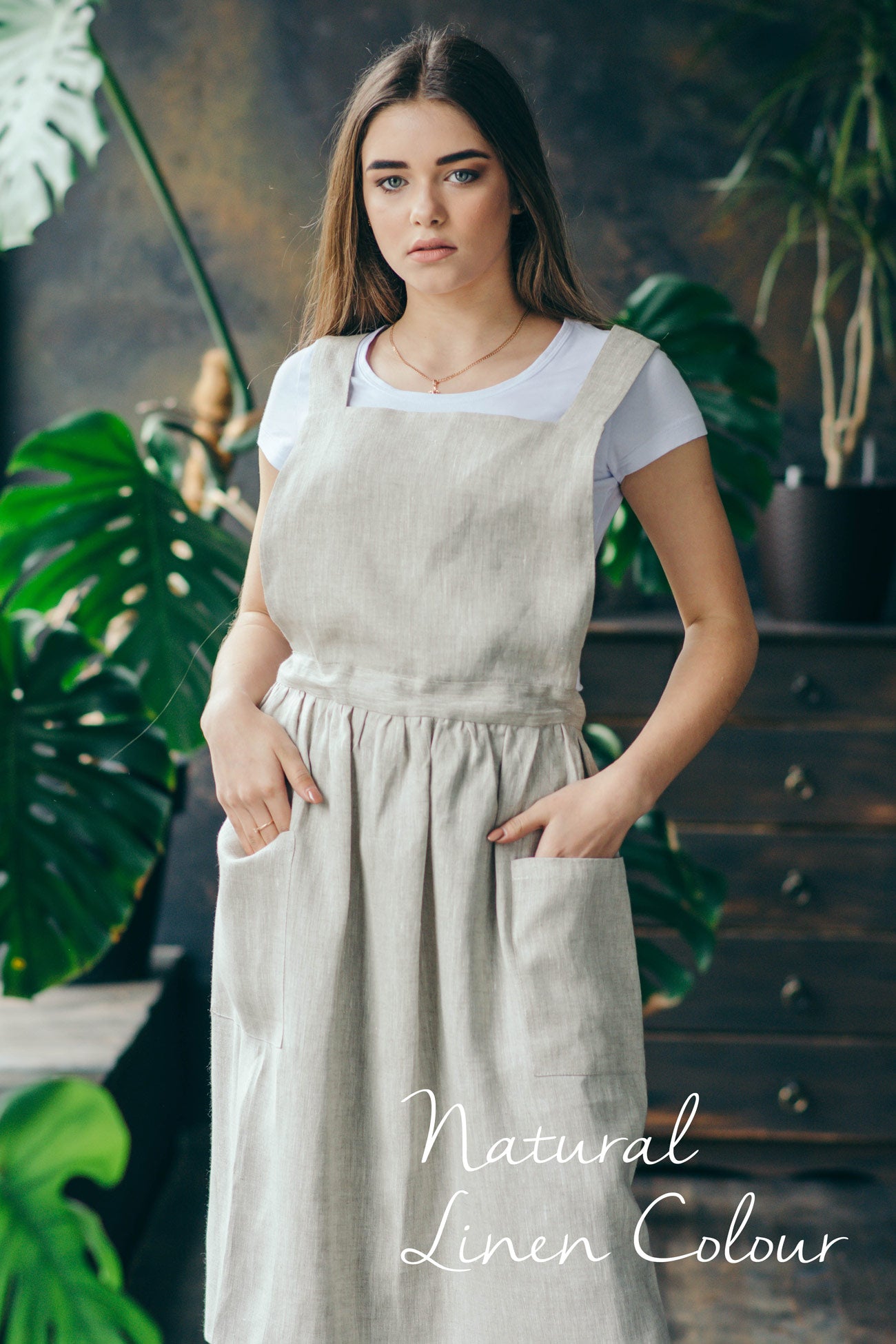 Cross-Back Linen Apron for Women