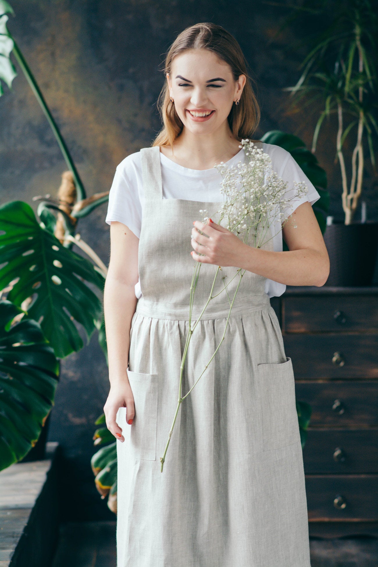 Cross-Back Linen Apron for Women