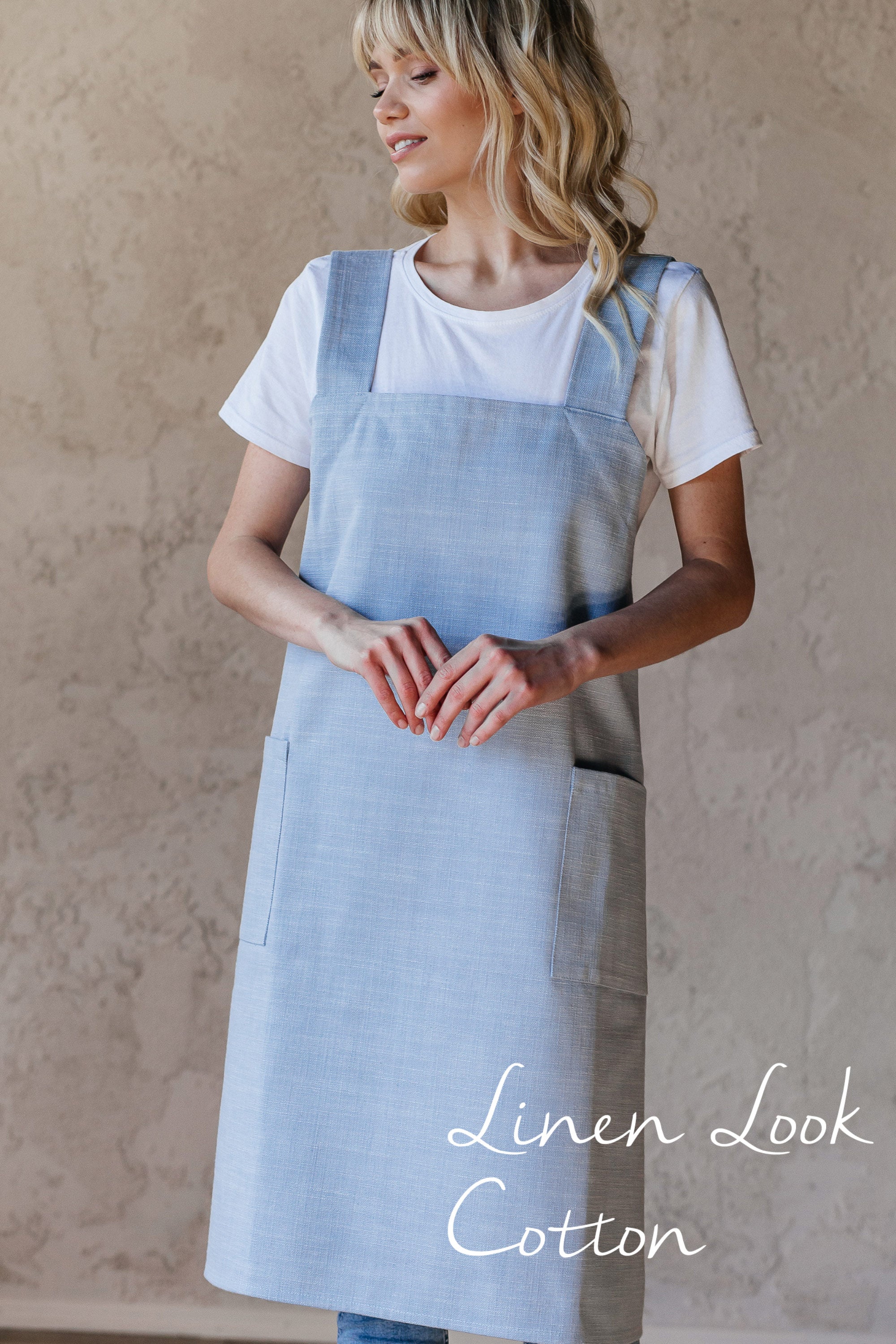 Cross-back Cotton Pinafore Apron | Navy
