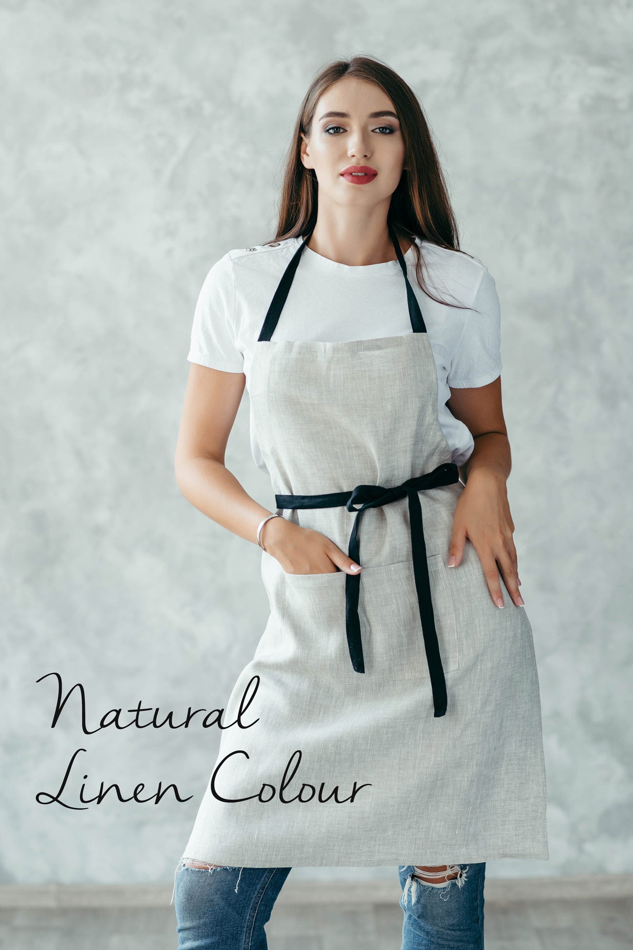 Natural Linen Kitchen Apron