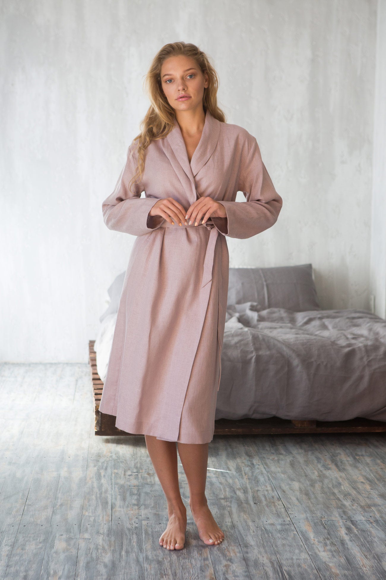 Linen Robe for Women | Pink Heather