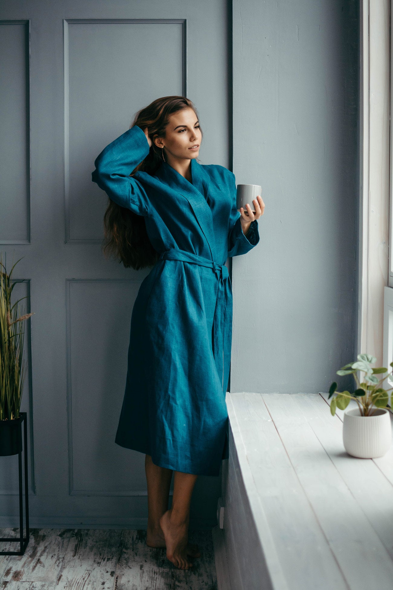 Linen Robe for Women | Pink Heather