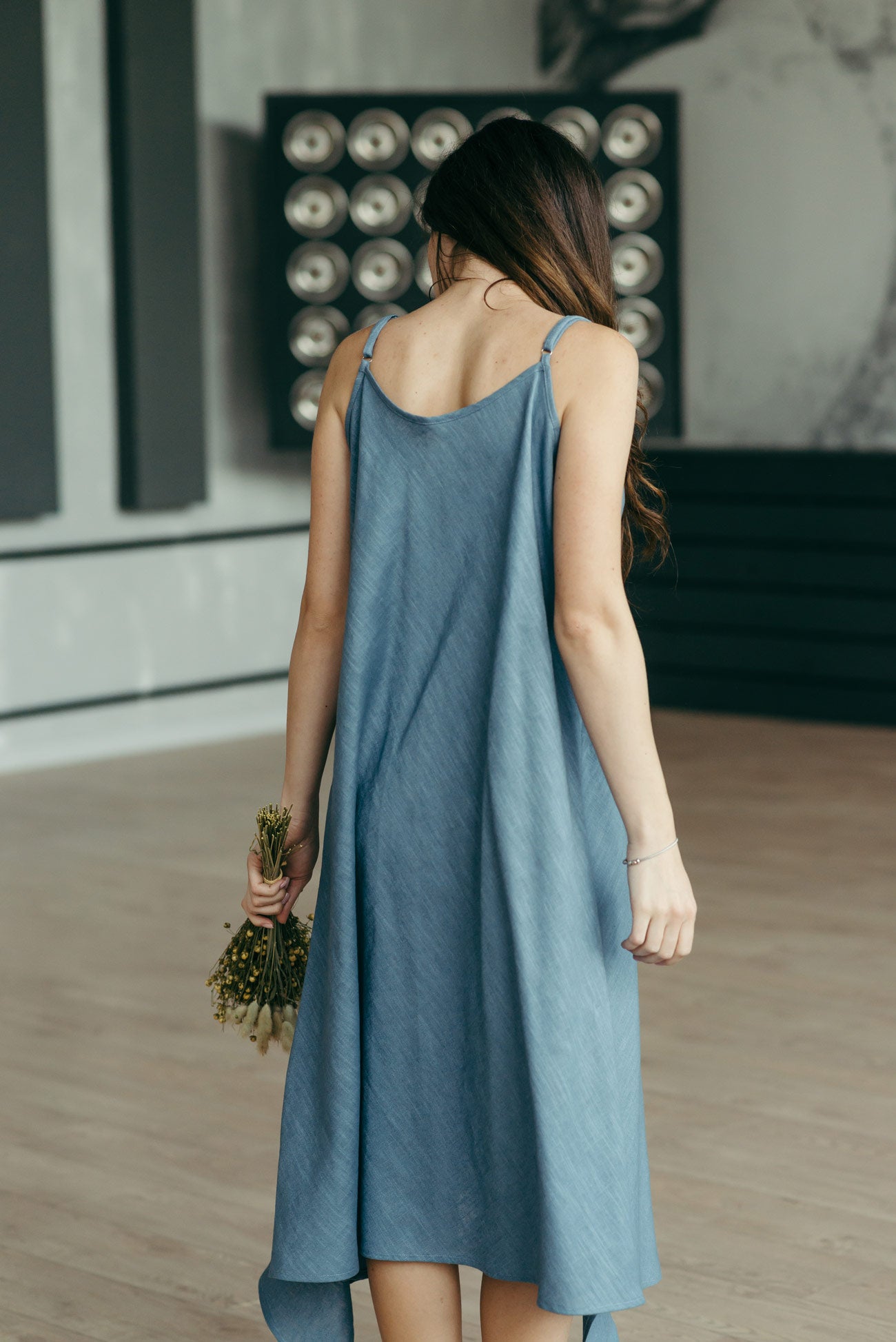 Asymmetric Linen Slip Dress