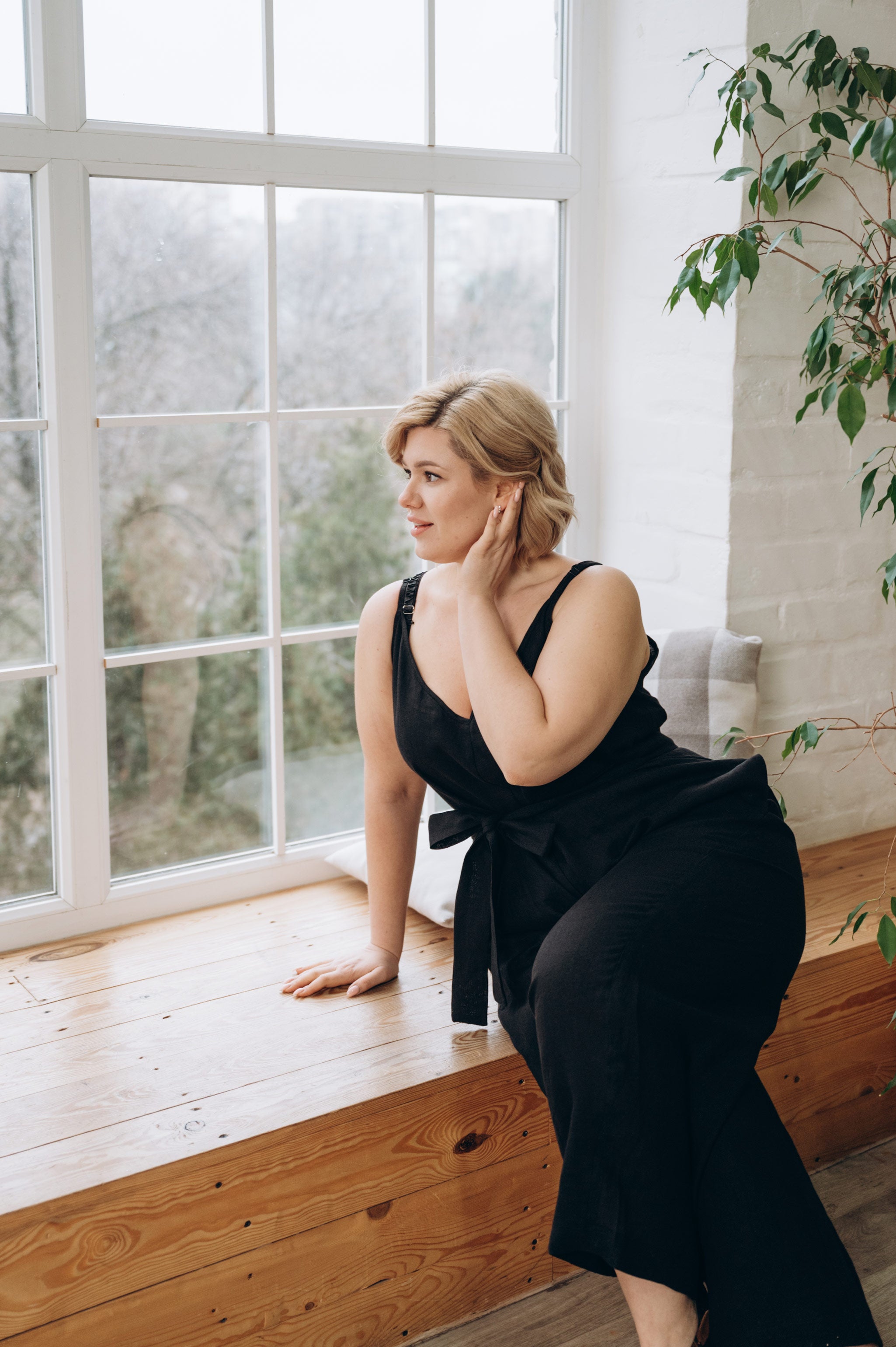 Wide Leg Linen Jumpsuit | Black