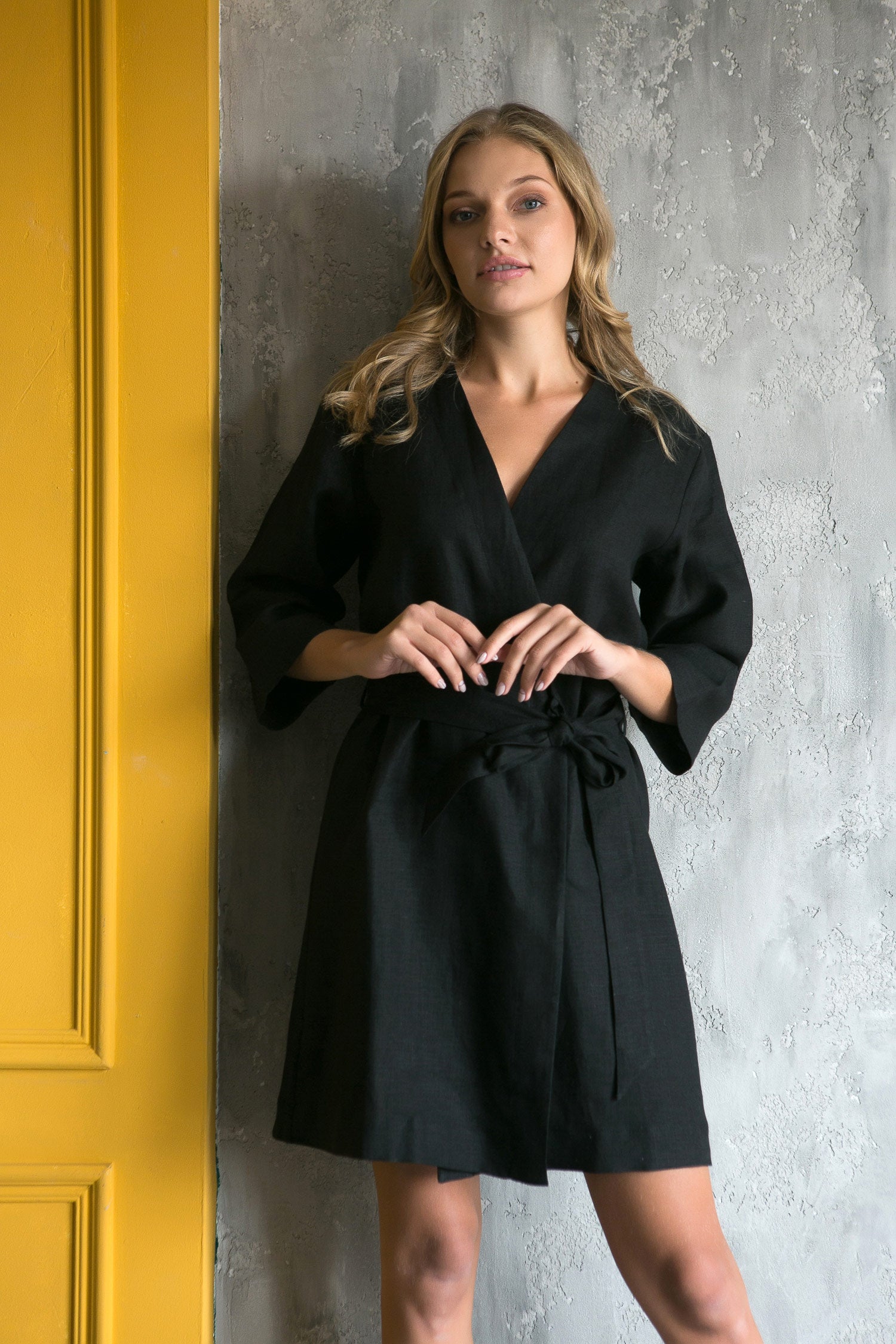 Linen Kimono Robe | Black