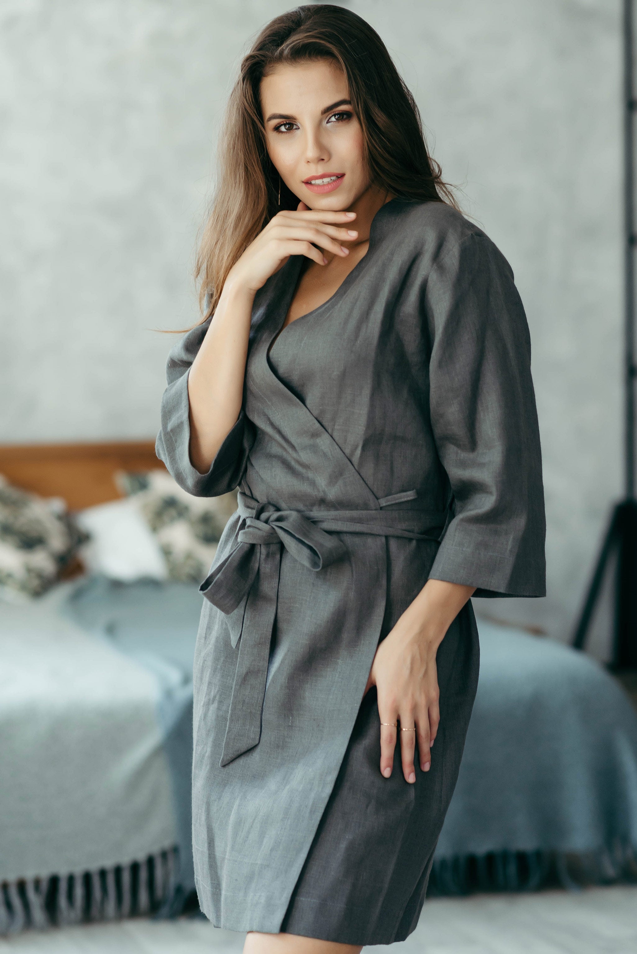 Linen Kimono Robe | Black