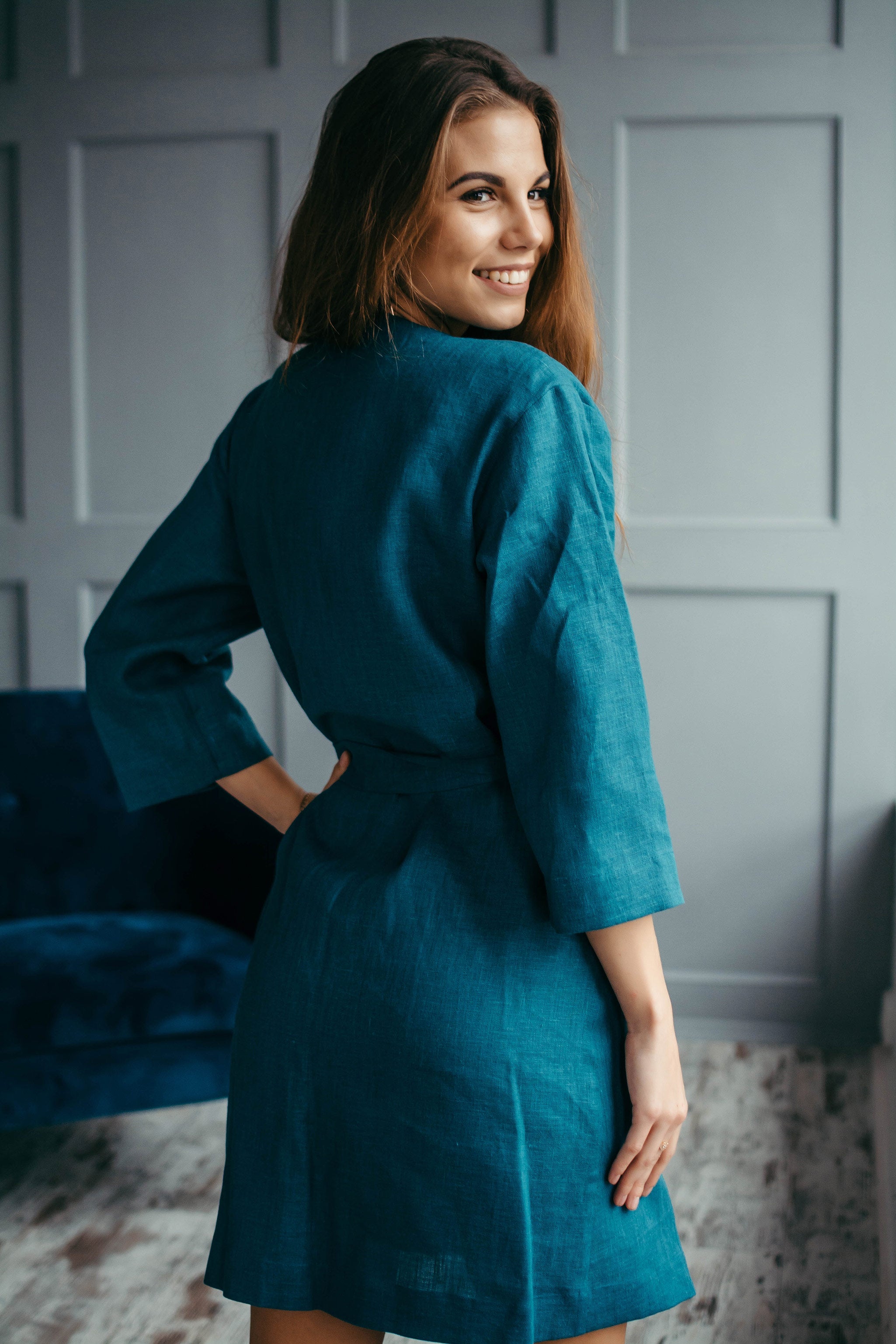 Linen Kimono Robe | Black