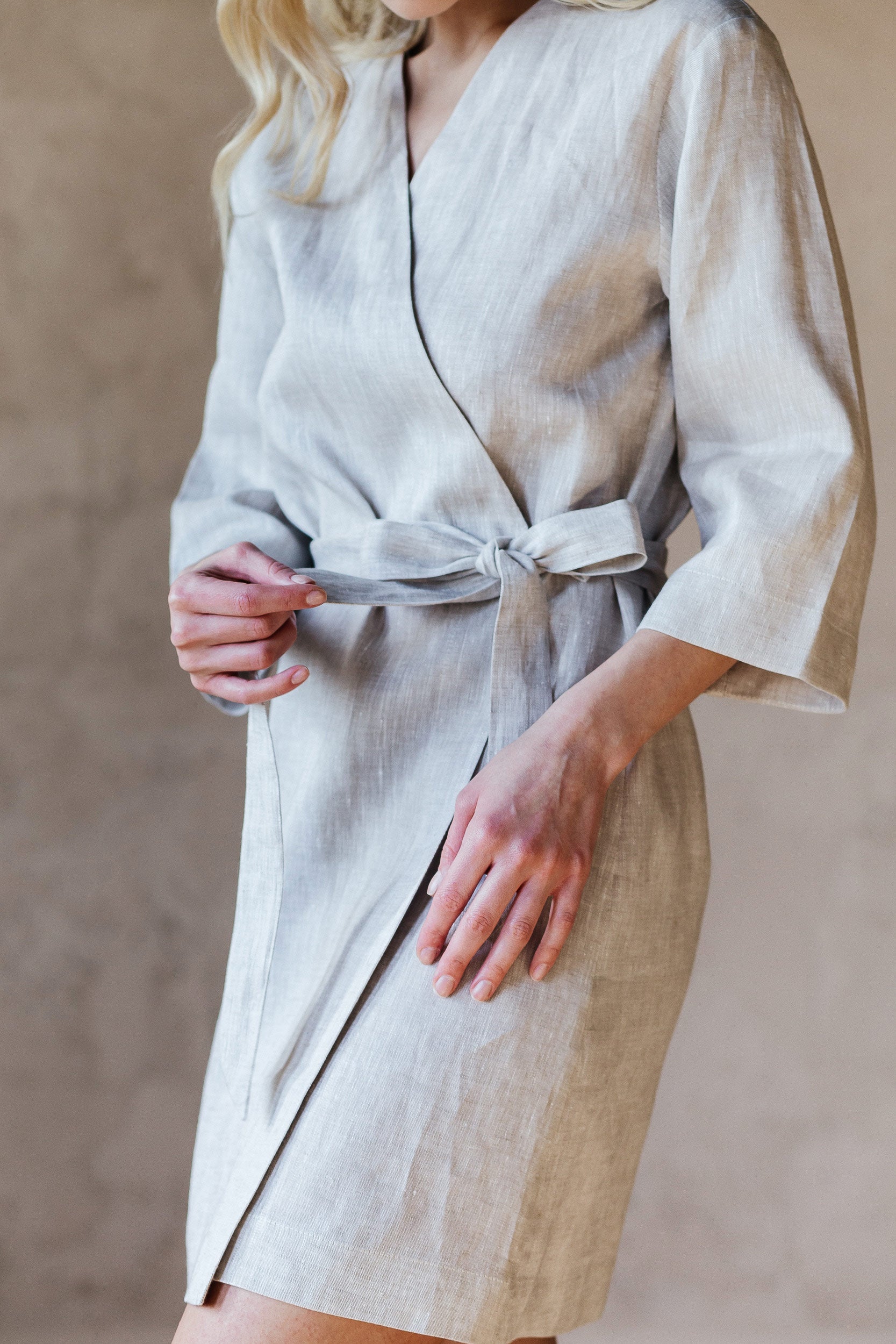 Short Kimono Robe | Natural Linen Colour
