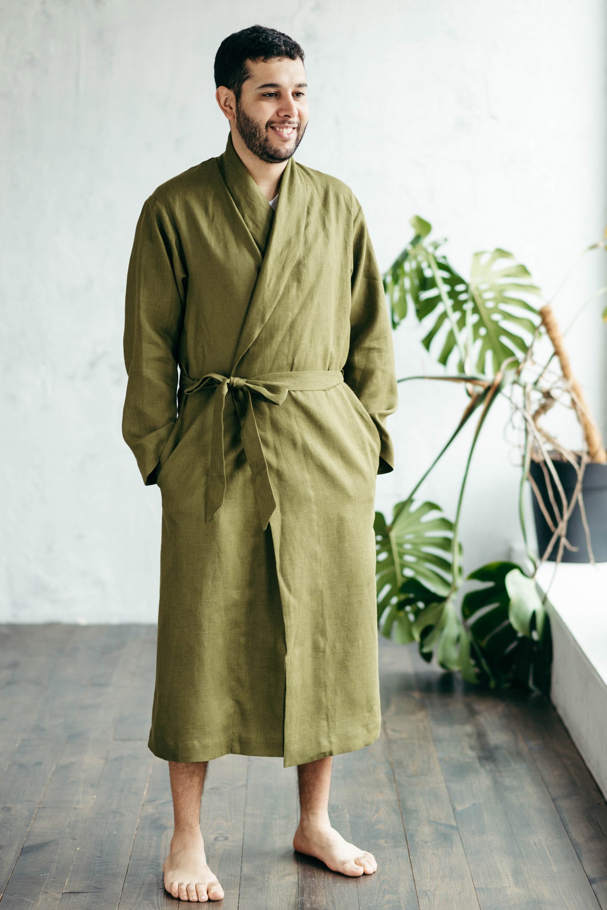 Classic Men’s Linen Robe | Navy