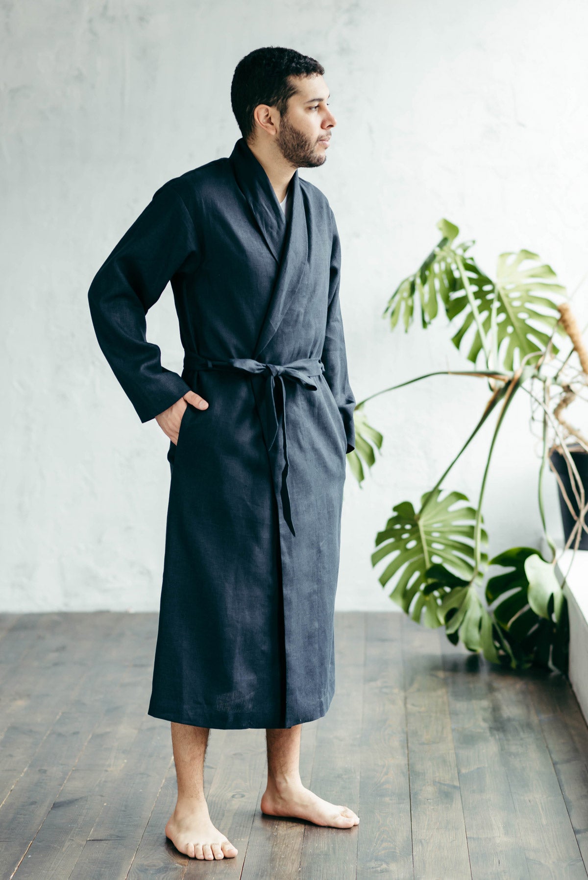 Classic Men’s Linen Robe | Navy
