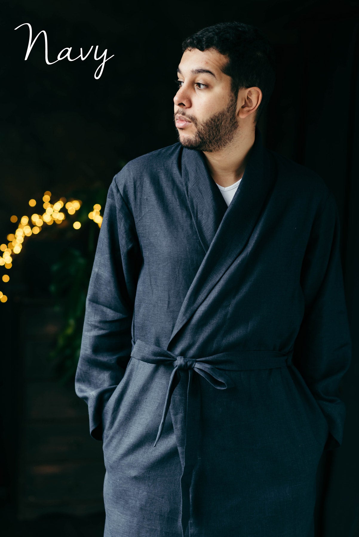 Classic Men’s Linen Robe | Navy