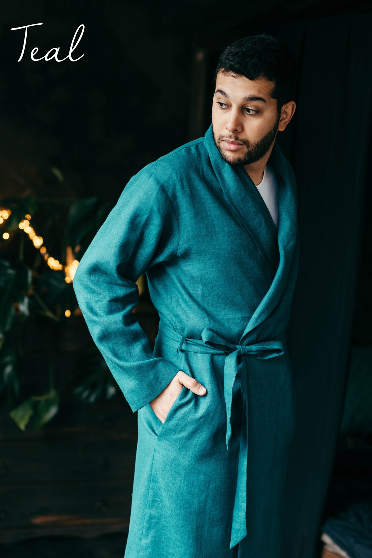 Classic Men’s Linen Robe | Navy