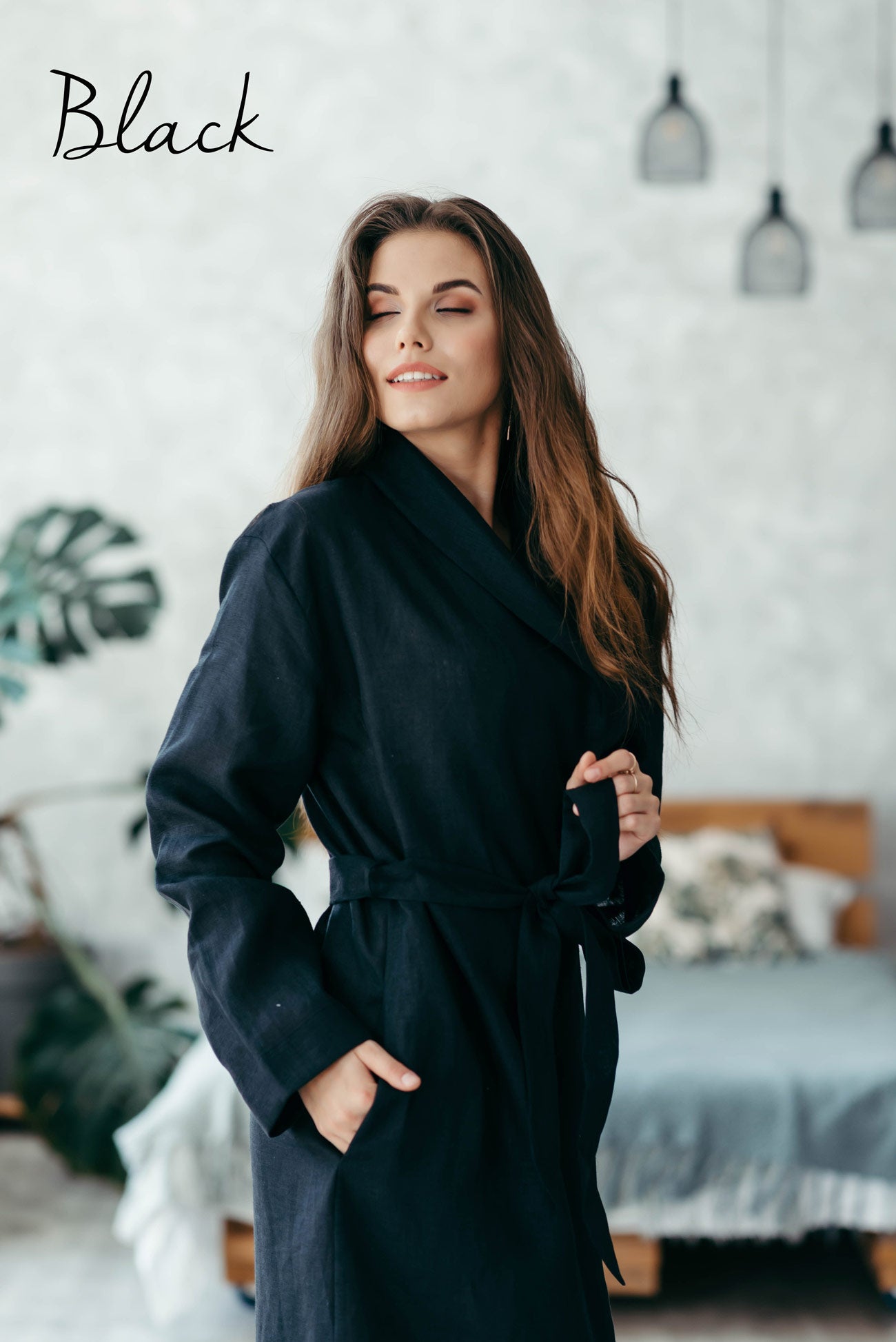 Linen Robe for Women | Pink Heather