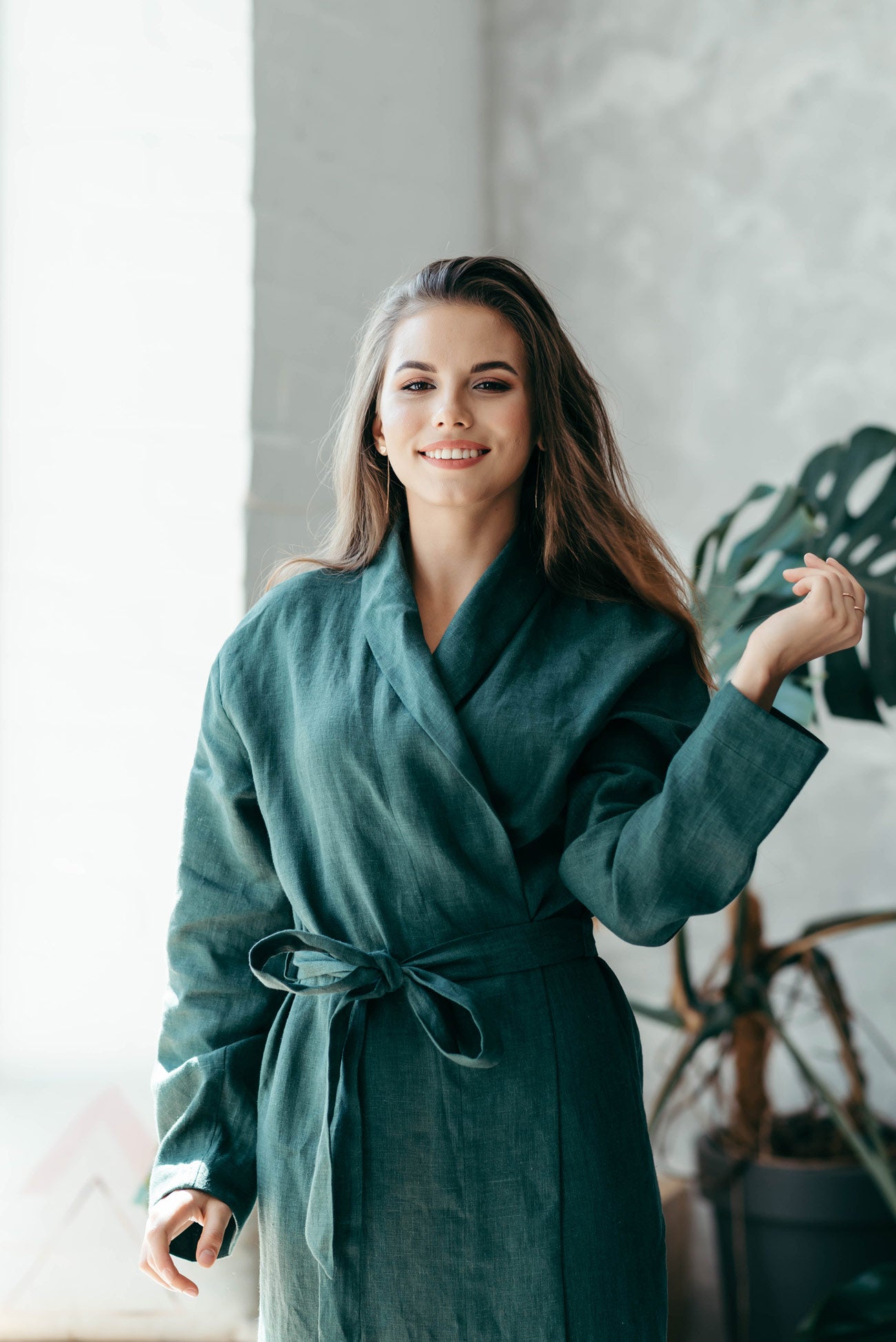 Linen Robe for Women | Pink Heather