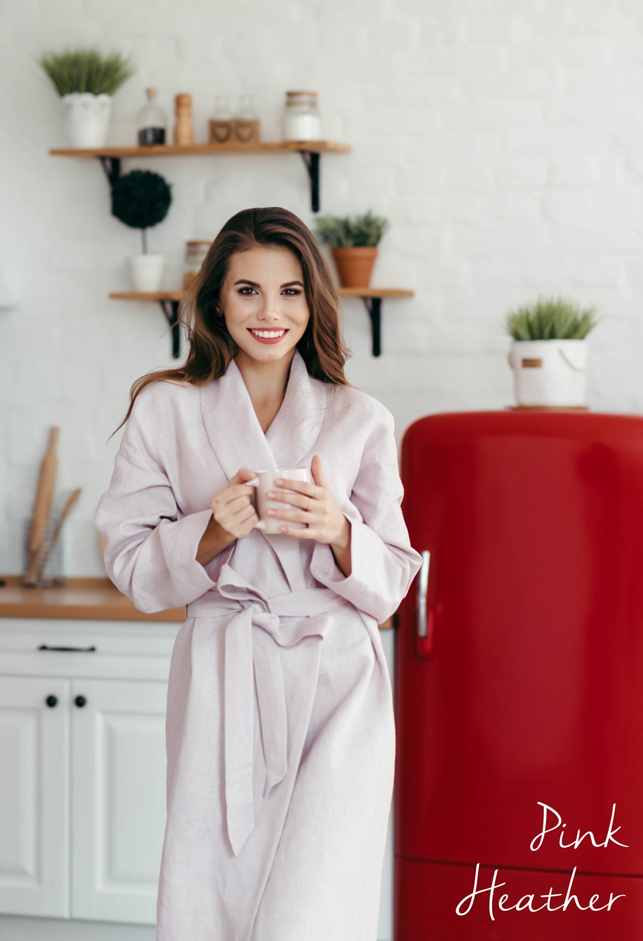 Linen Robe for Women | Pink Heather