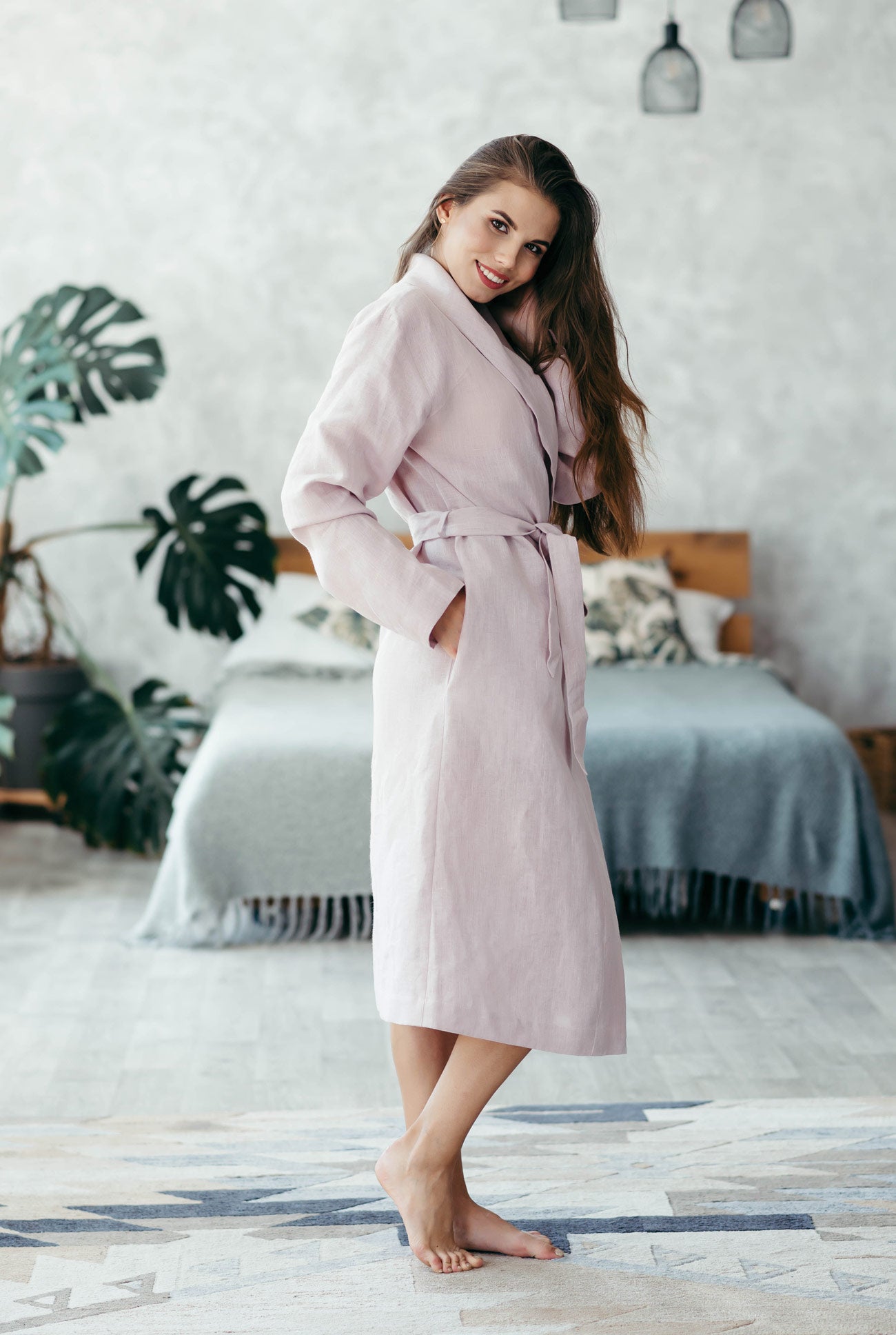 Linen Robe for Women | Pink Heather