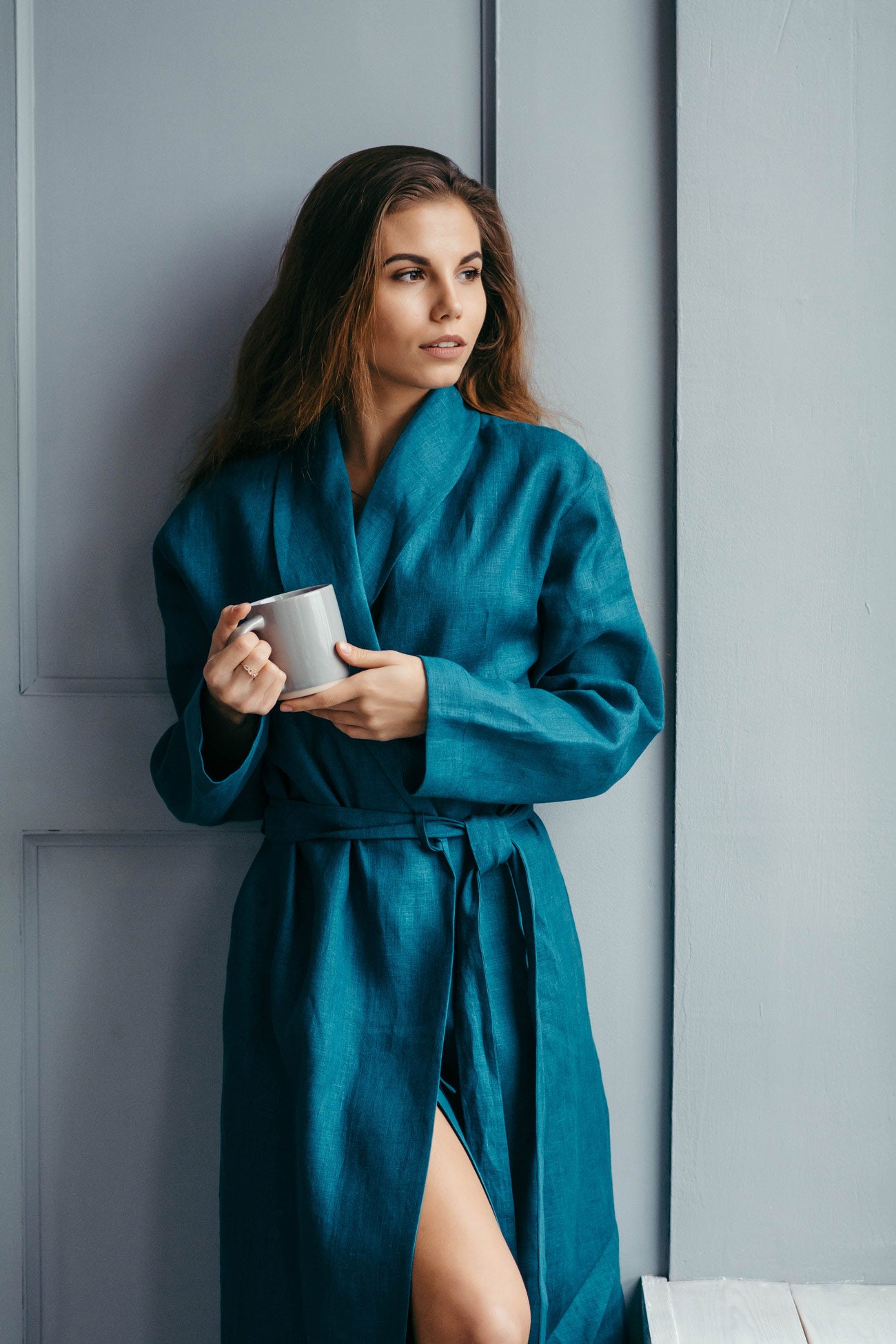 Linen Robe for Women | Pink Heather