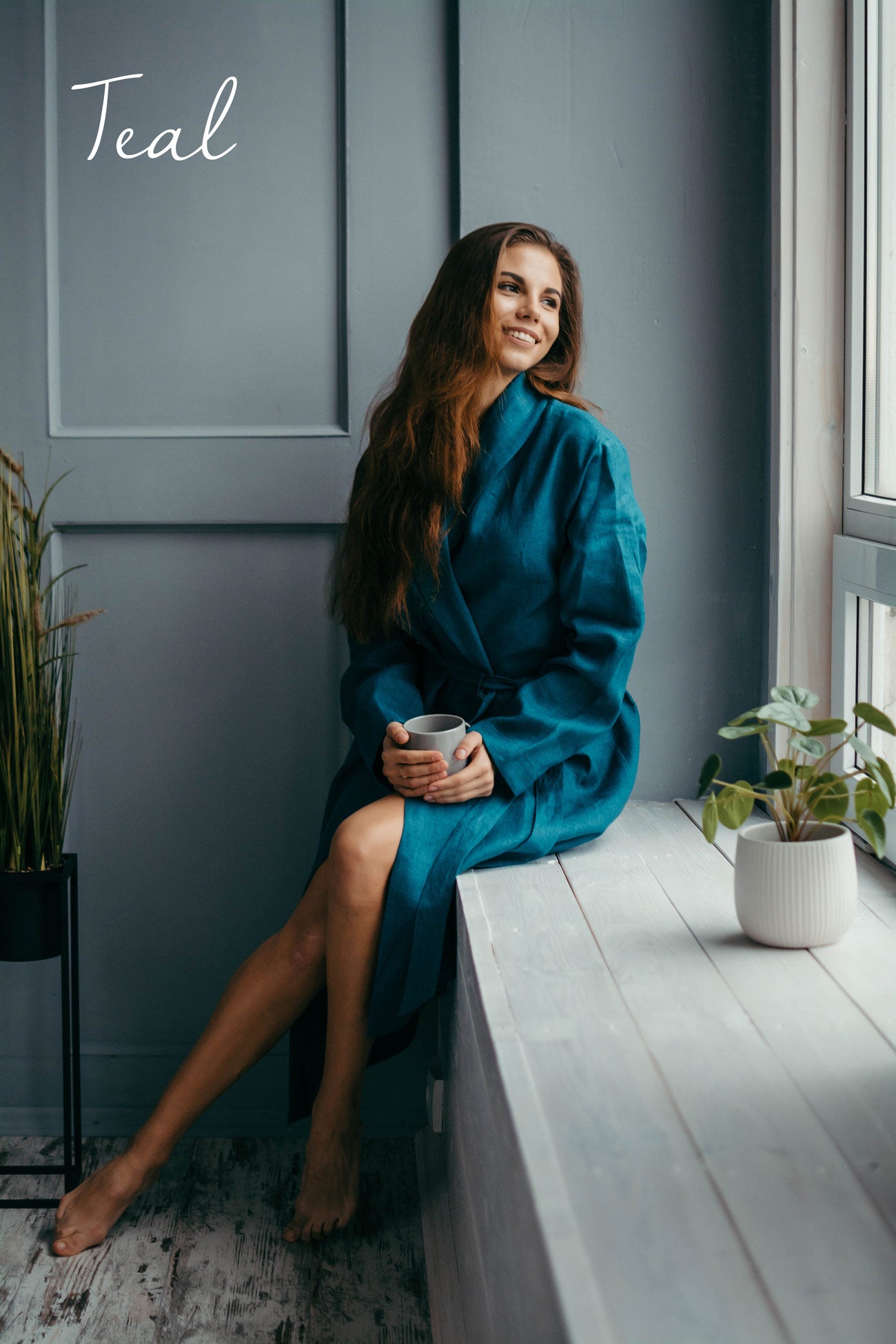 Linen Robe for Women | Pink Heather