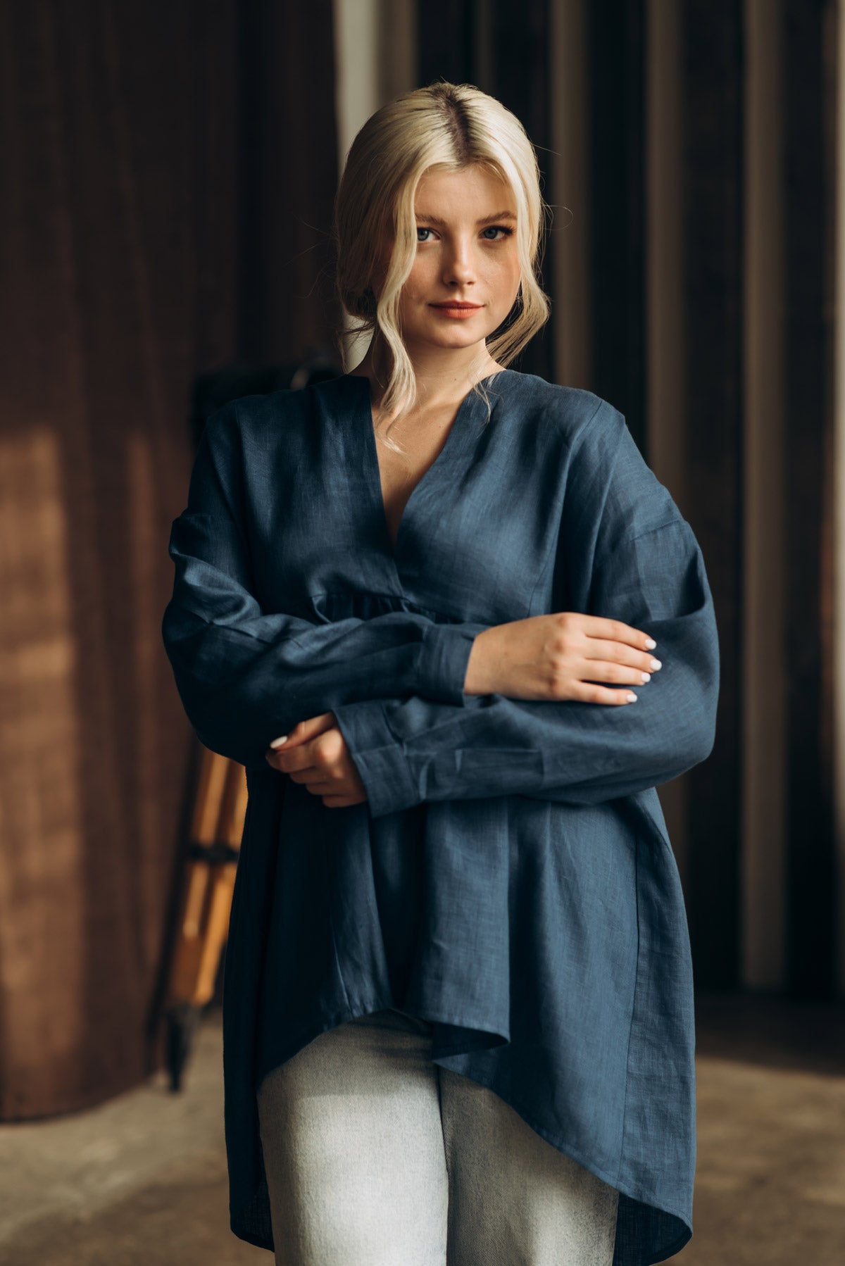 Blue Oversized Linen Shirt