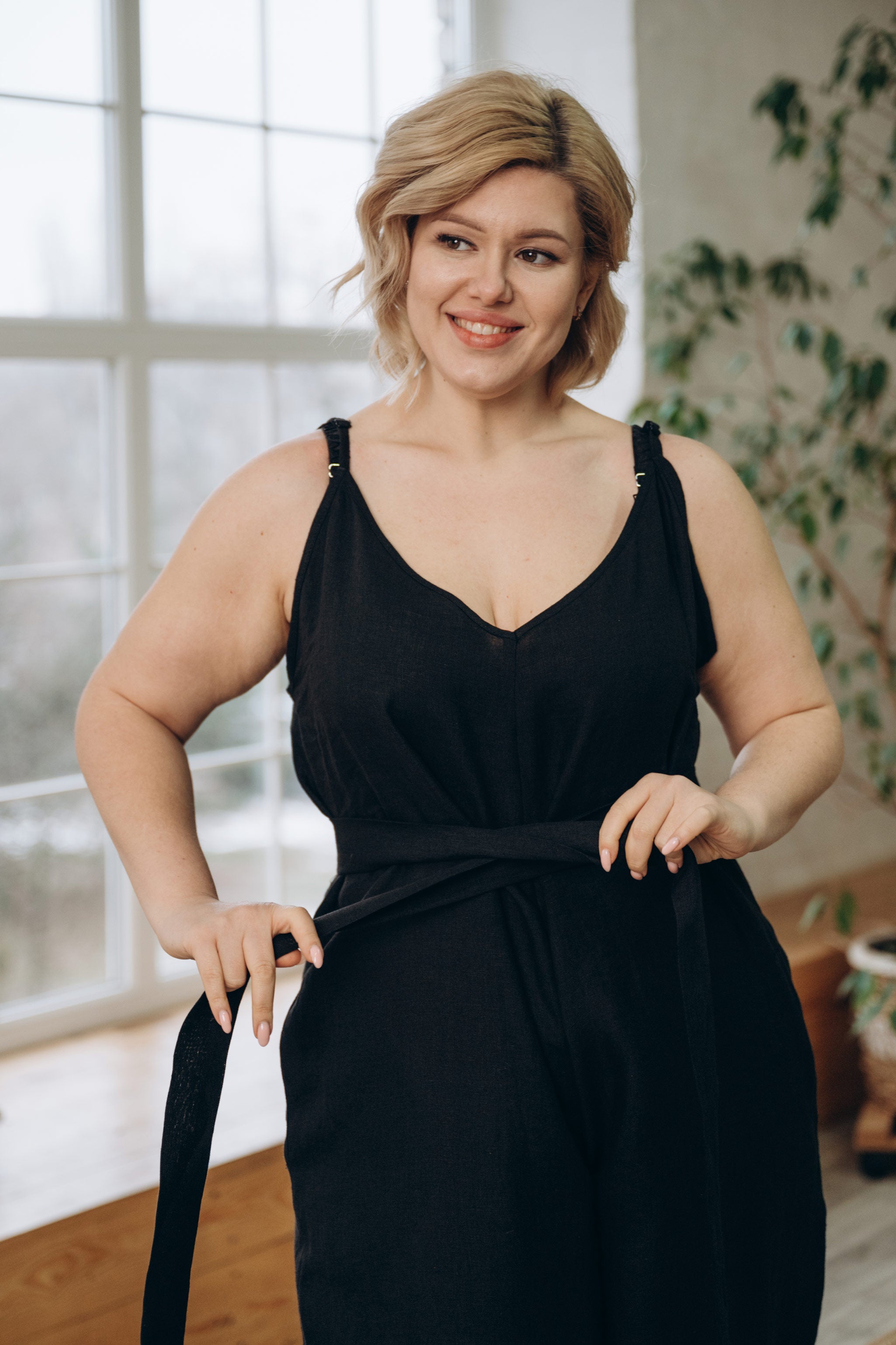 Wide Leg Linen Jumpsuit | Black