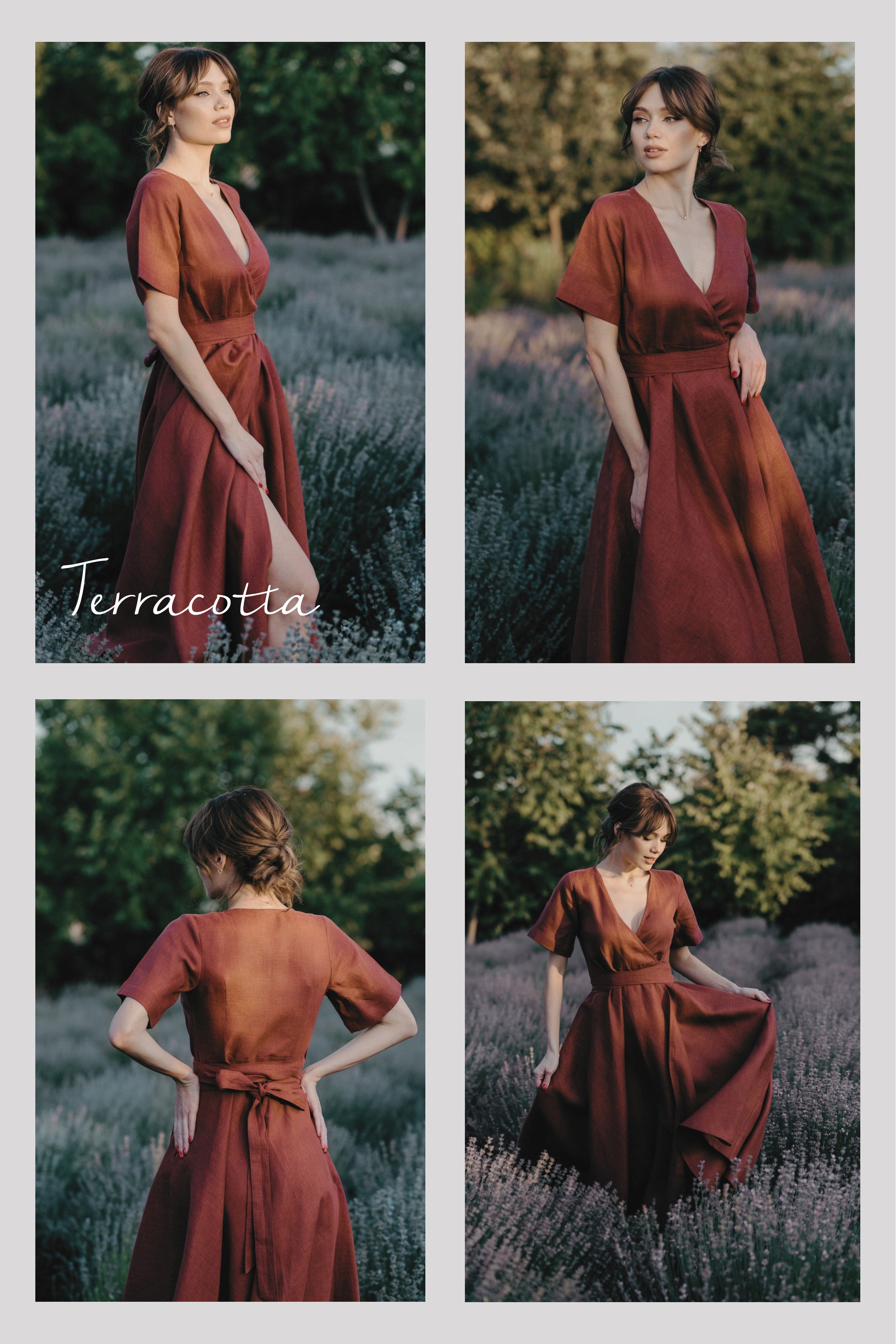 Natural Linen Wrap Dress | Navy