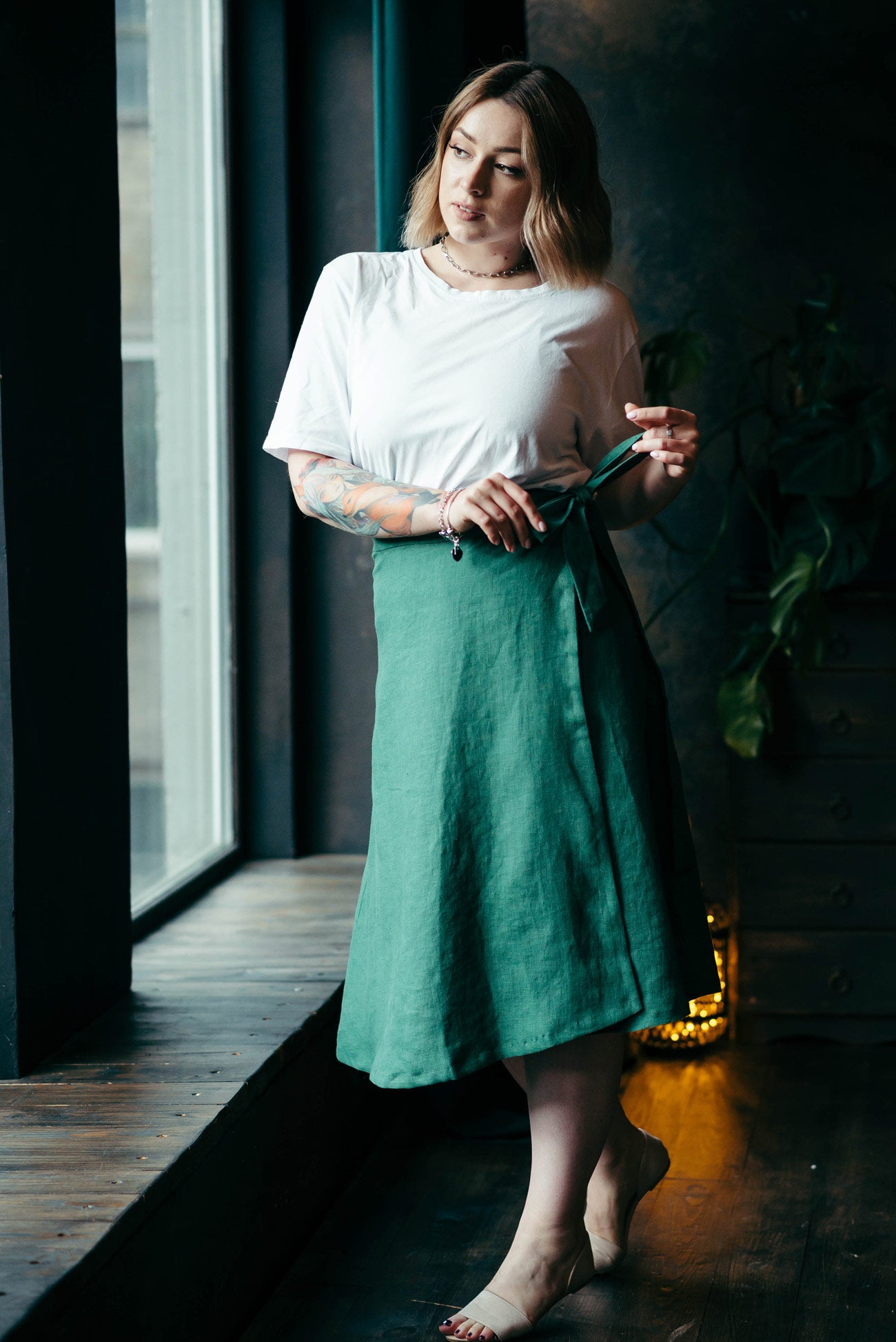 Pure Linen Wrap Skirt - A Line Midi Summer Linen Skirt