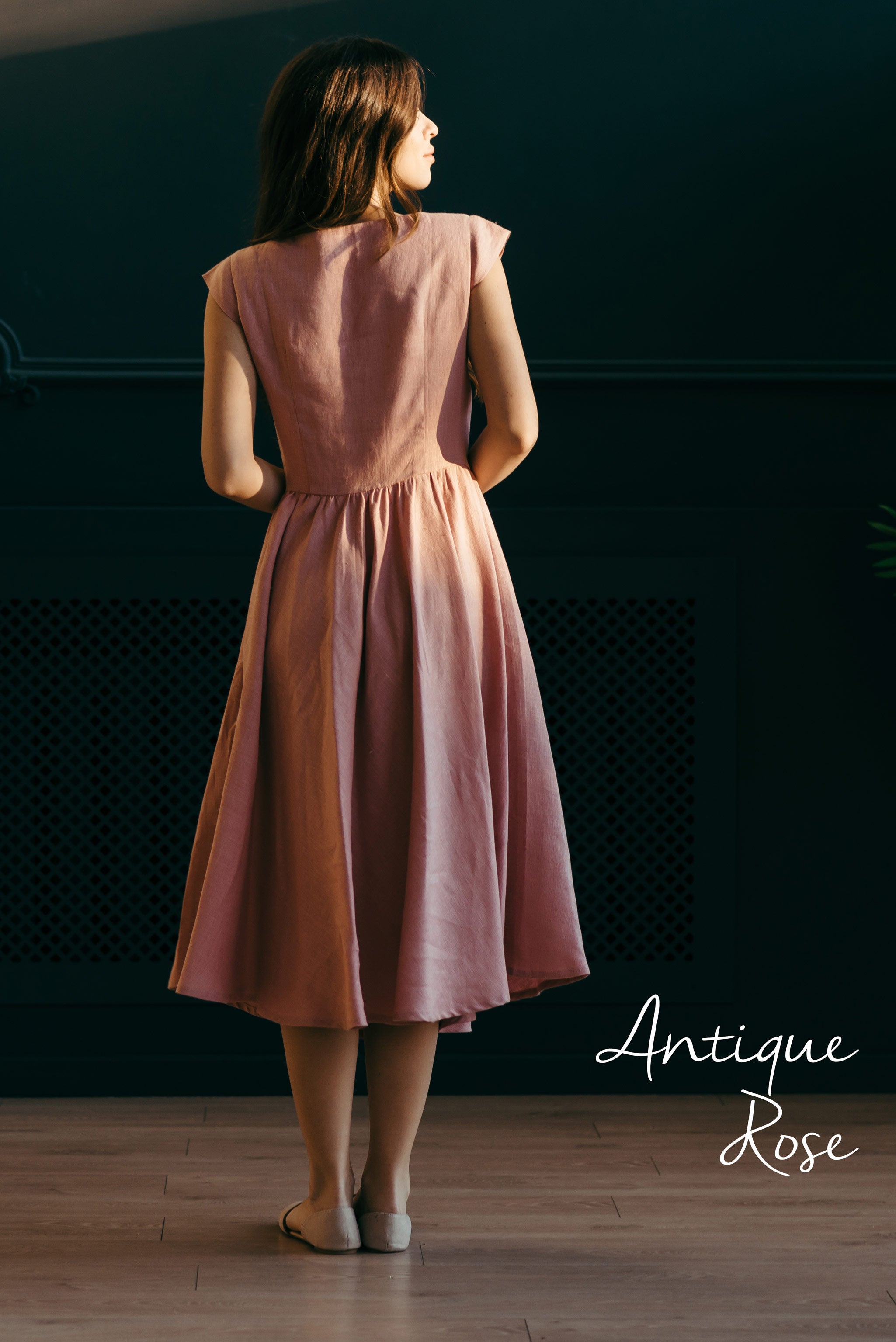 Linen Fit-and-Flare Midi Dress