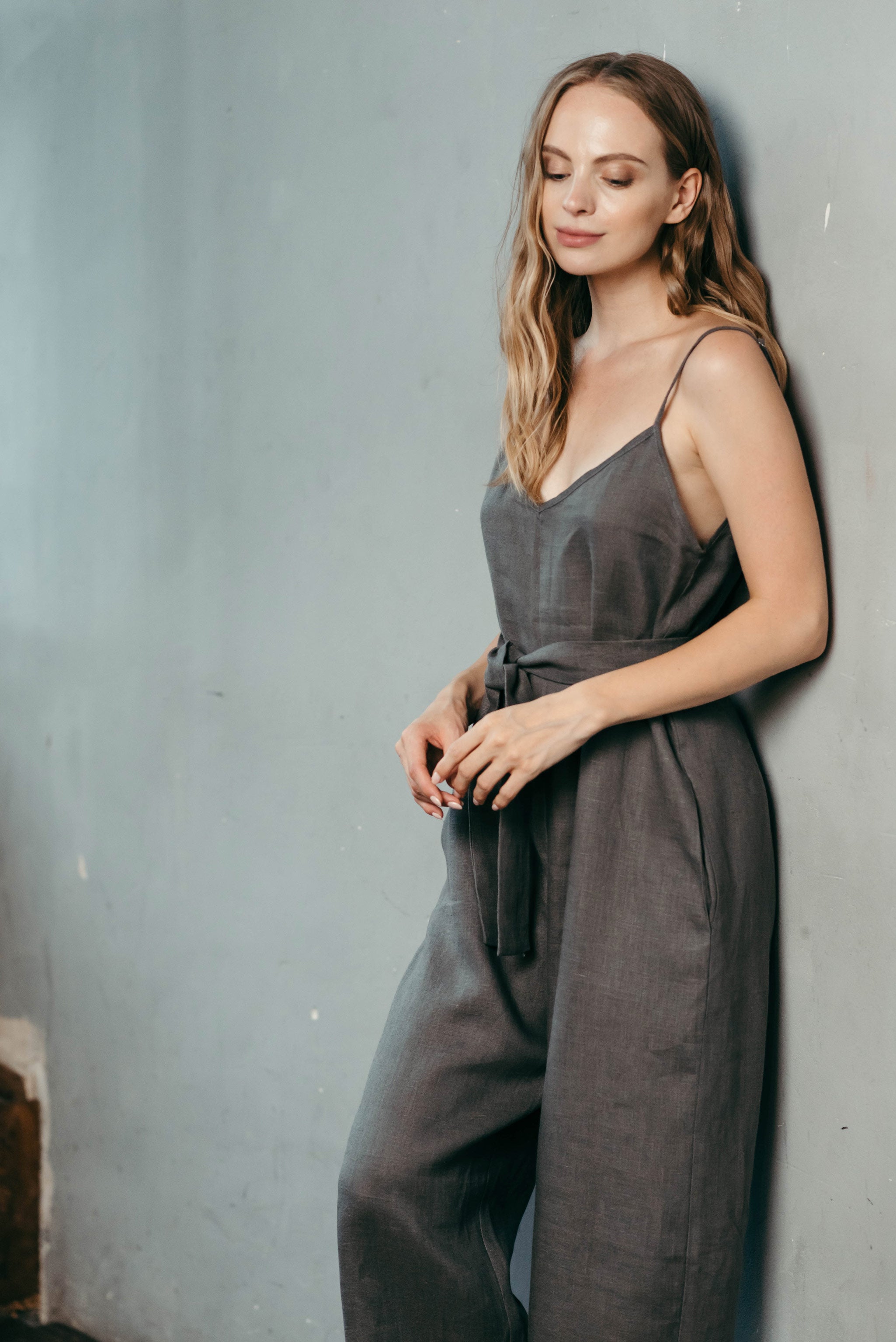 Wide Leg Linen Jumpsuit | Black